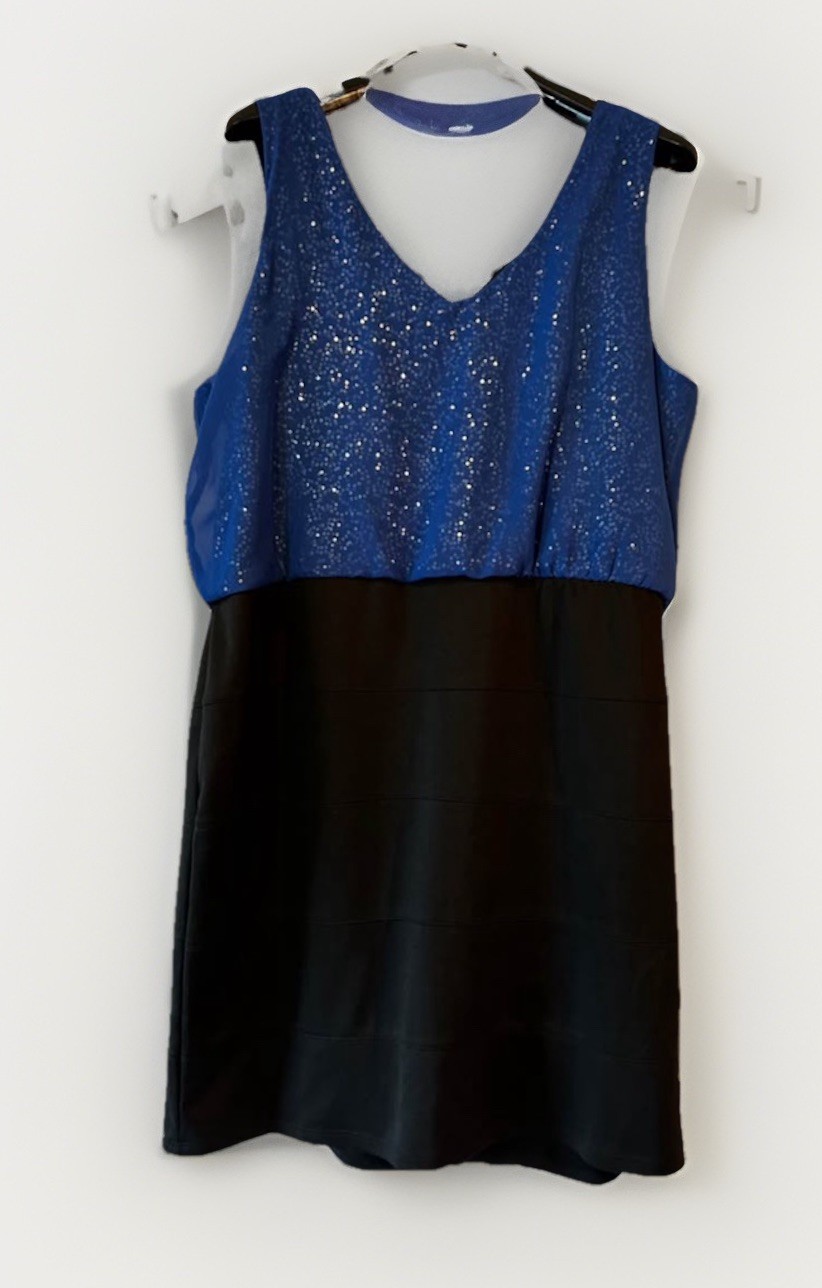 Maurice’s Women’s Sz 1XL Dress Royal Blue sequence Top w/ Black Knit Skirt