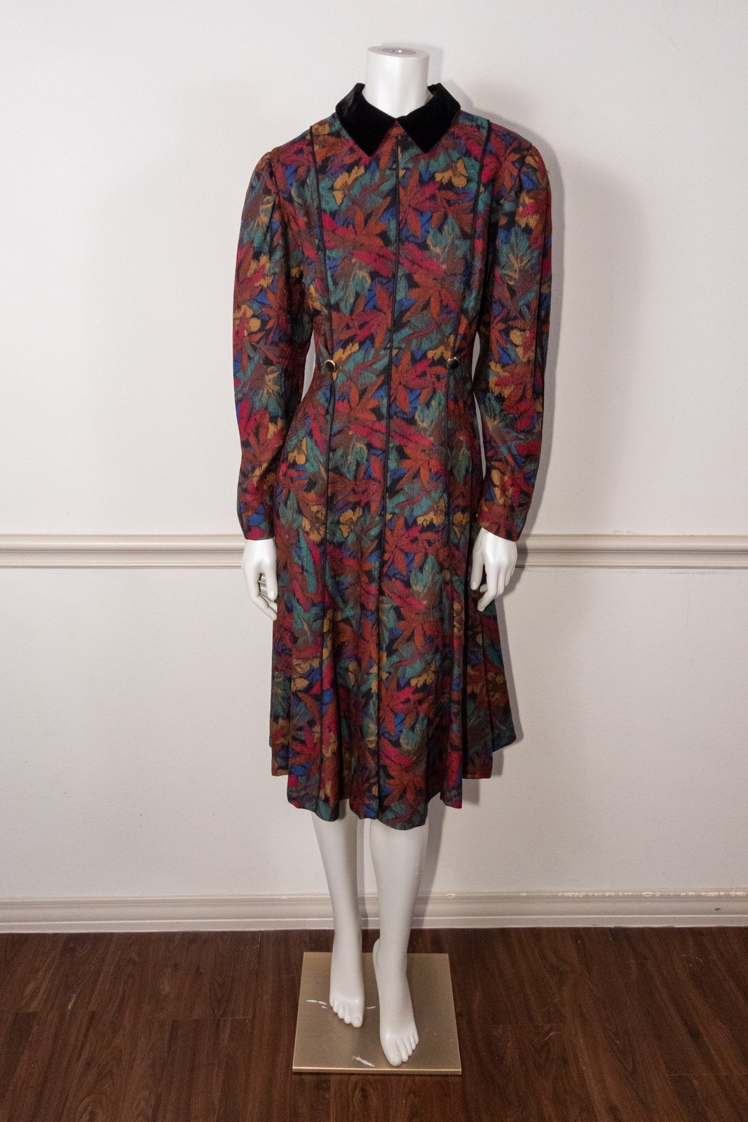 Wool Autumnal Dress with Velvet Trimmings