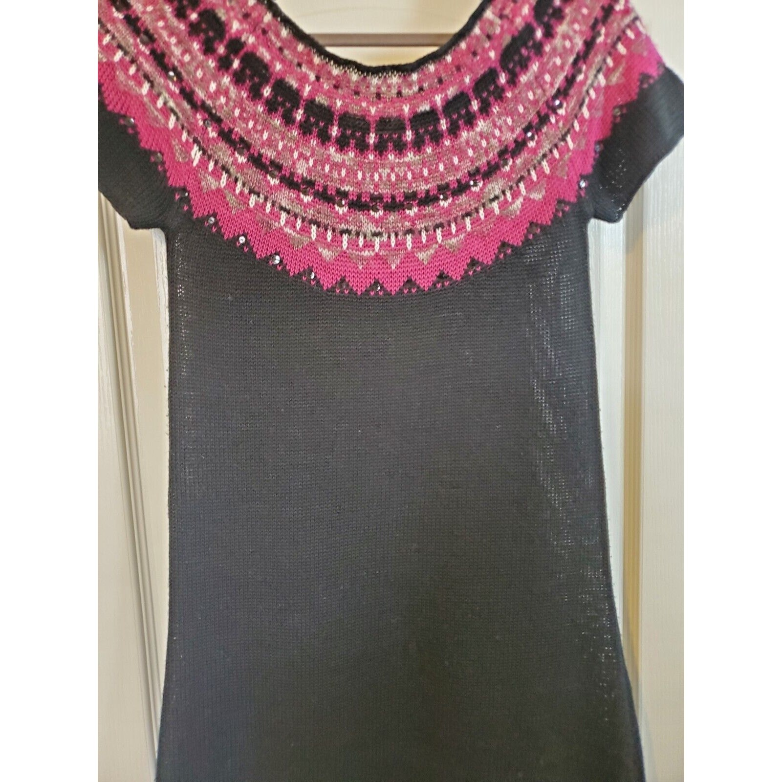American Rag Cie Black Purple Knit Cap Sleeve Pullover Sweater Dress, Size Small