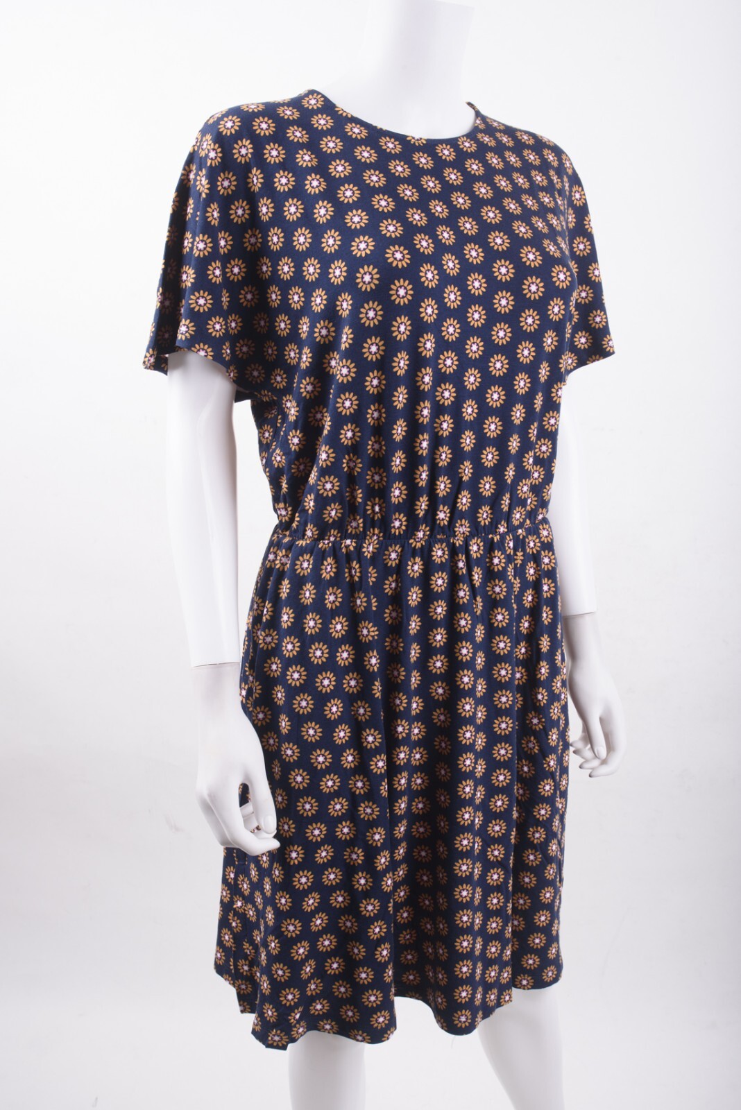 Boden Womens Flutter Sleeve Jersey Dress UK 14 US 10 Navy Blue Daisy Floral NWT