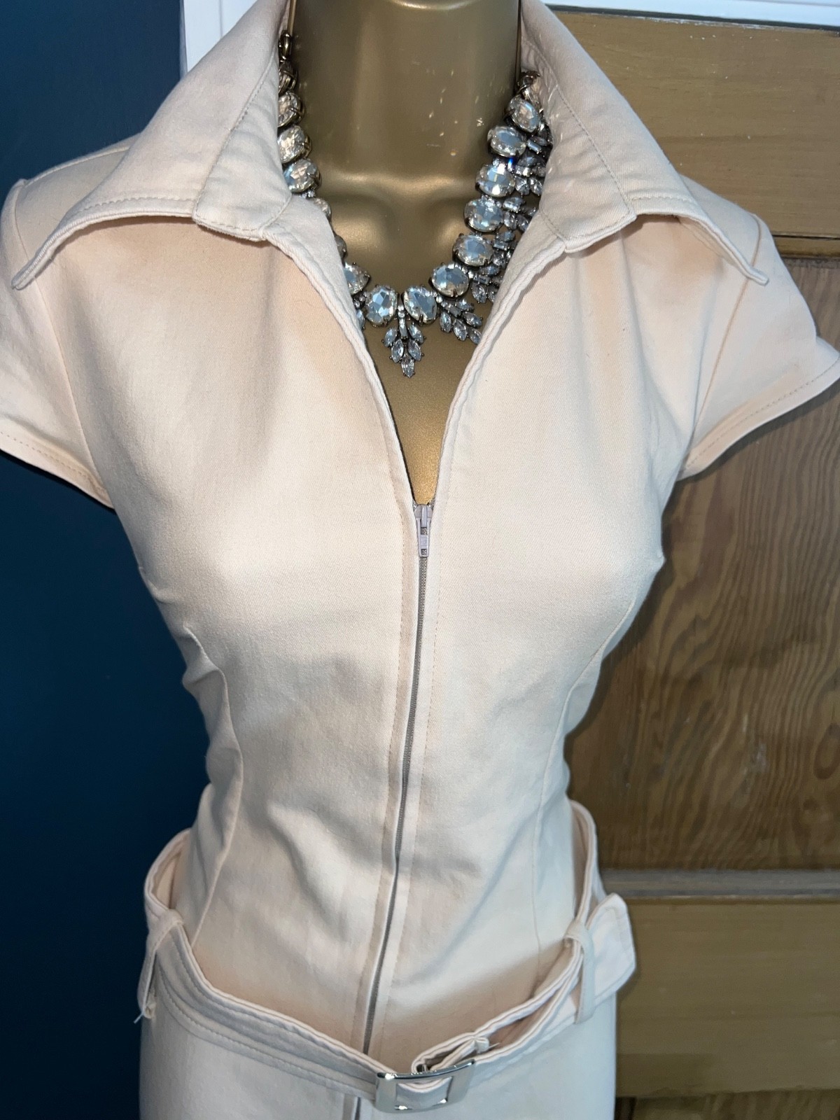 Jane Norman ❤️ vintage Y2K Mocha Secretary safari military dress size 10 12 Uk