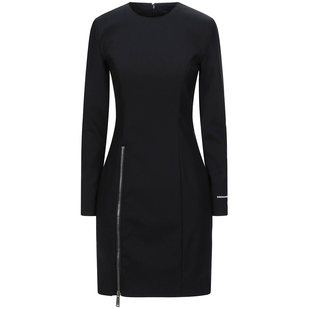 DSQUARED2 Pencil Dress Bodycon Zip Split Logo Mini Black Size 42 – RP £878.00