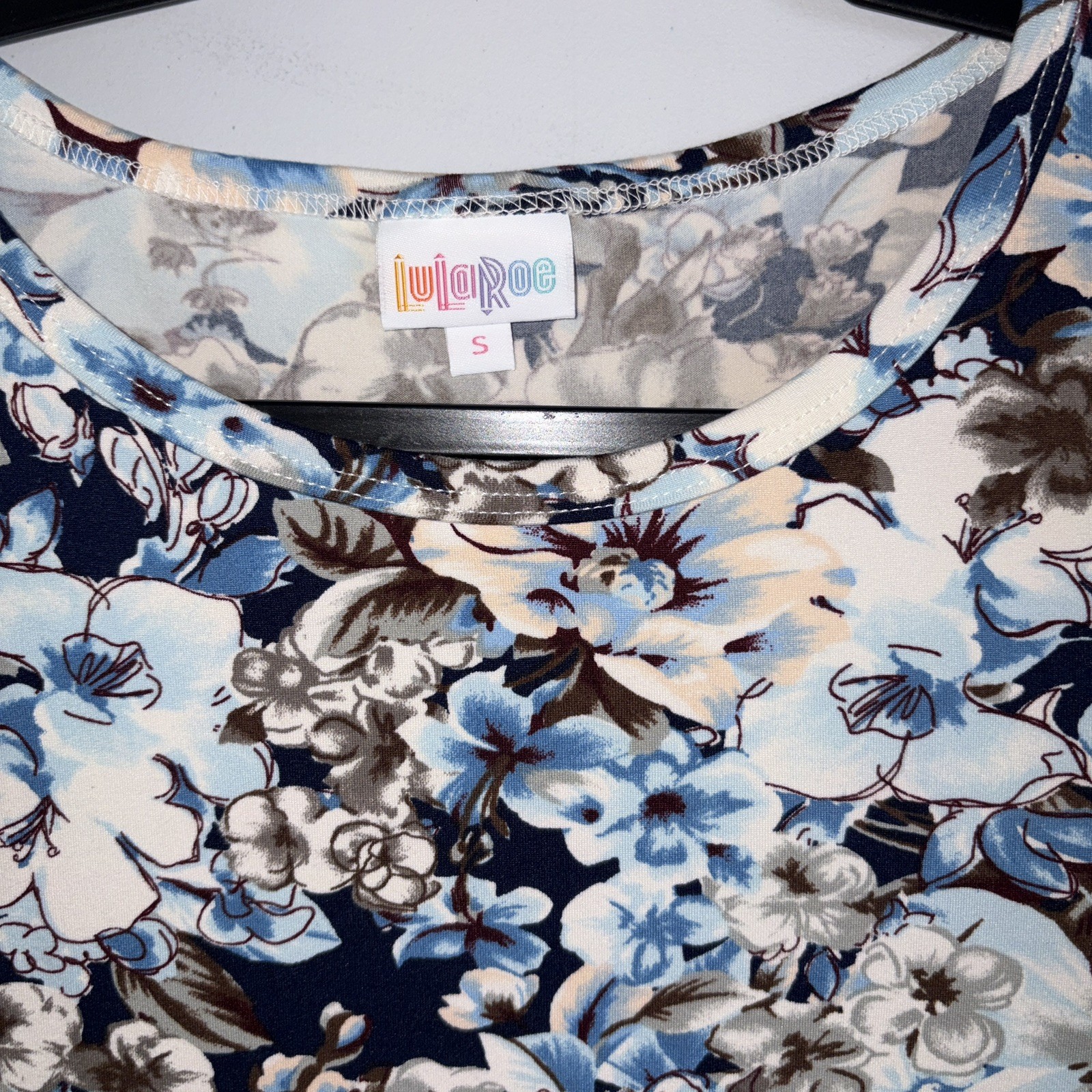 NEW LulaRoe Comfort Julia SS Floral Dress – Blue, Brown, White – Size S – NWT