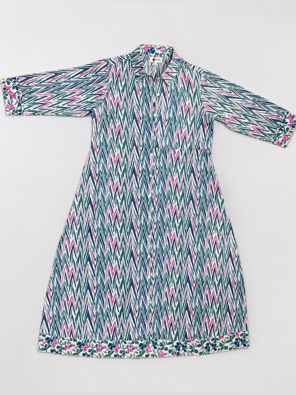 NWT Mapulder SZ M Chevron Midi Shirt Dress Pink/White/Blue/Green/Gray/Bust 40”