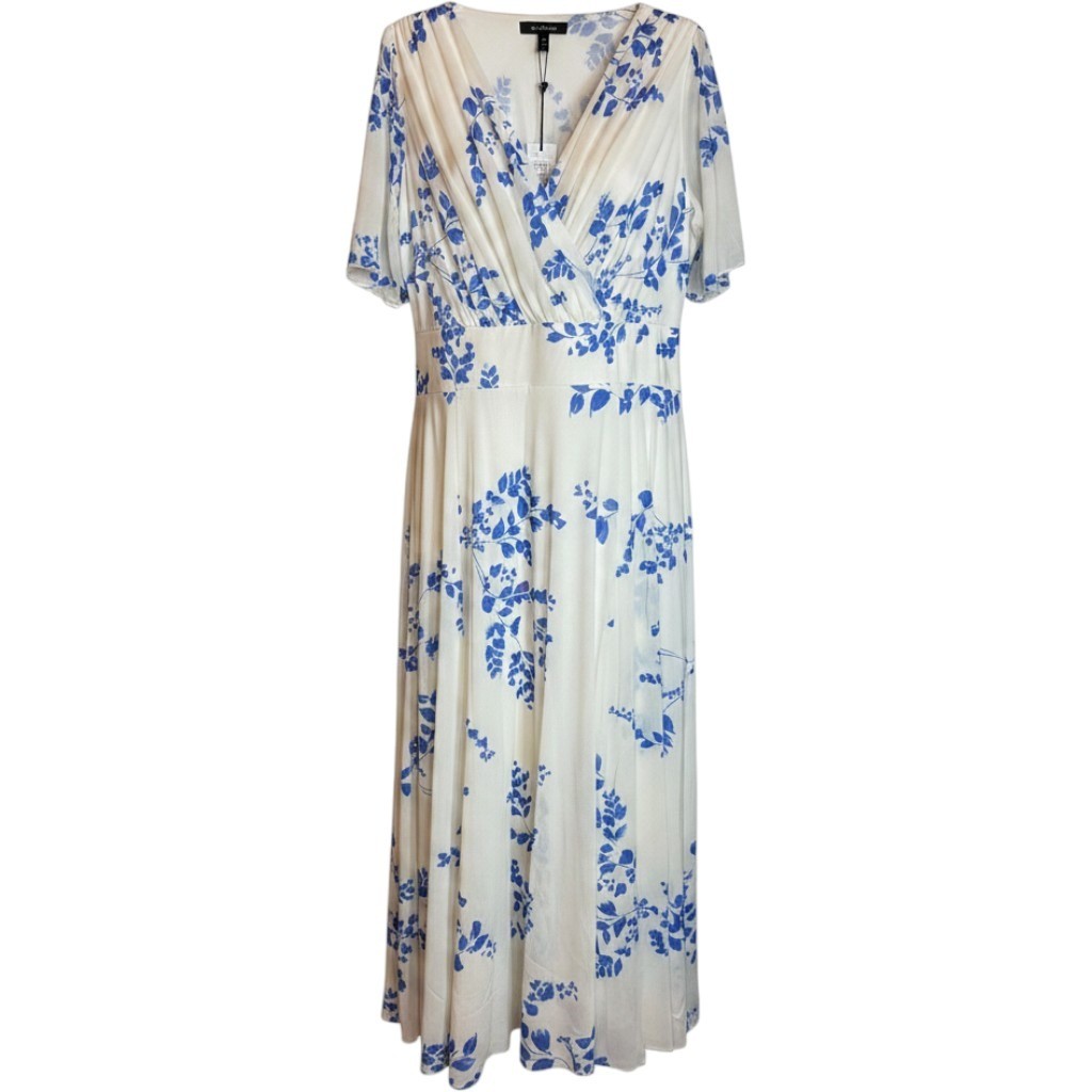 Scarlett & Jo Isabelle Maxi Dress US 22 Ivory Blue Floral Short Sleeve NWT Plus