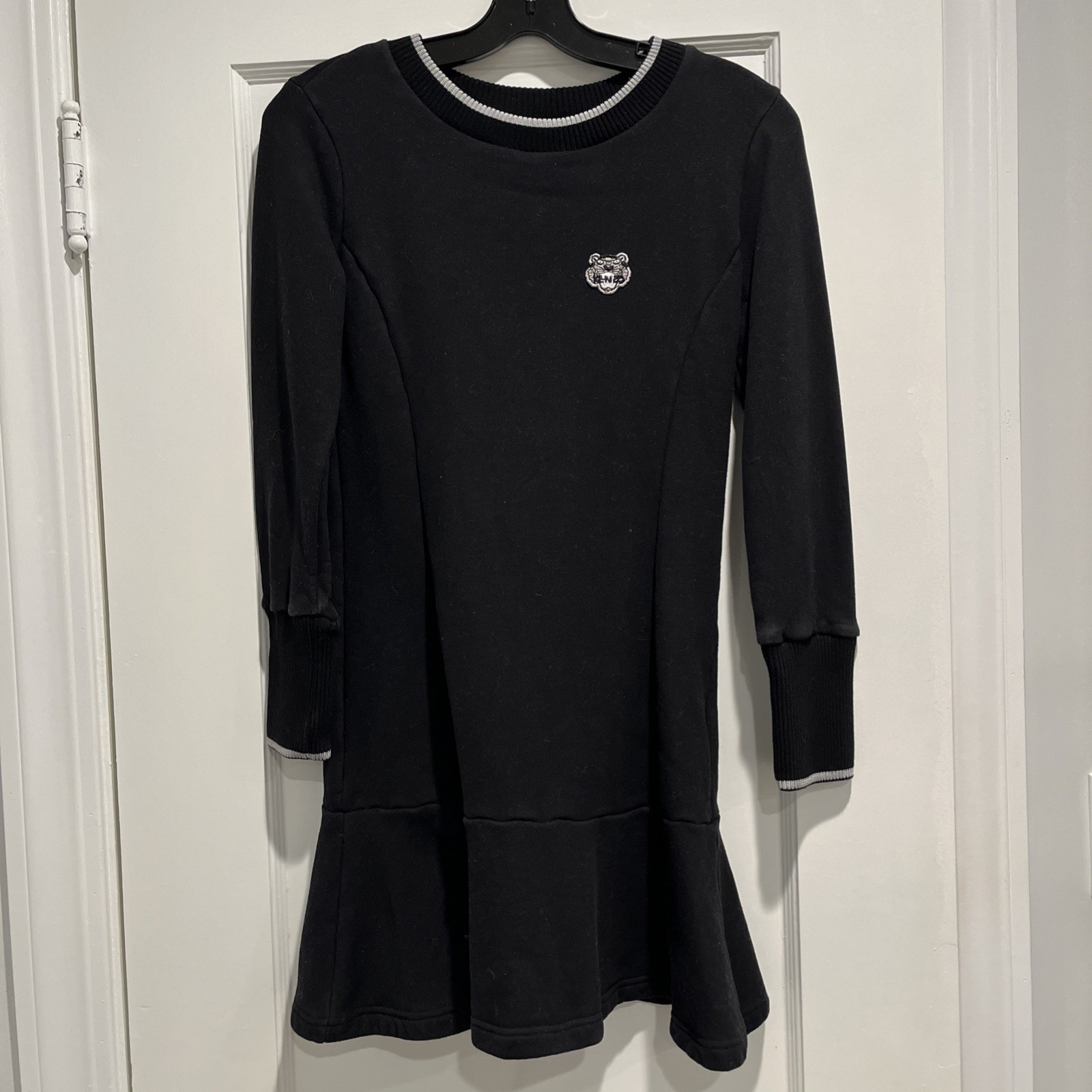 Kenzo Paris Black Tiger Crest Fit and FlareDress, Medium. Made in Portugal