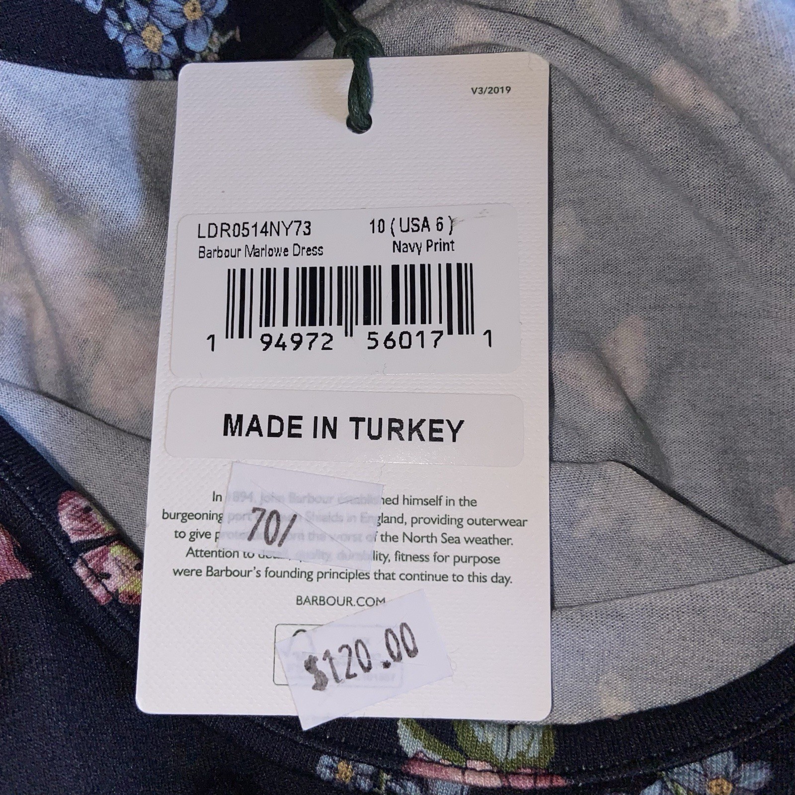 Barbour Dress Womens Size 6 USA Marlowe Floral Navy Preppy Coastal Butterfly