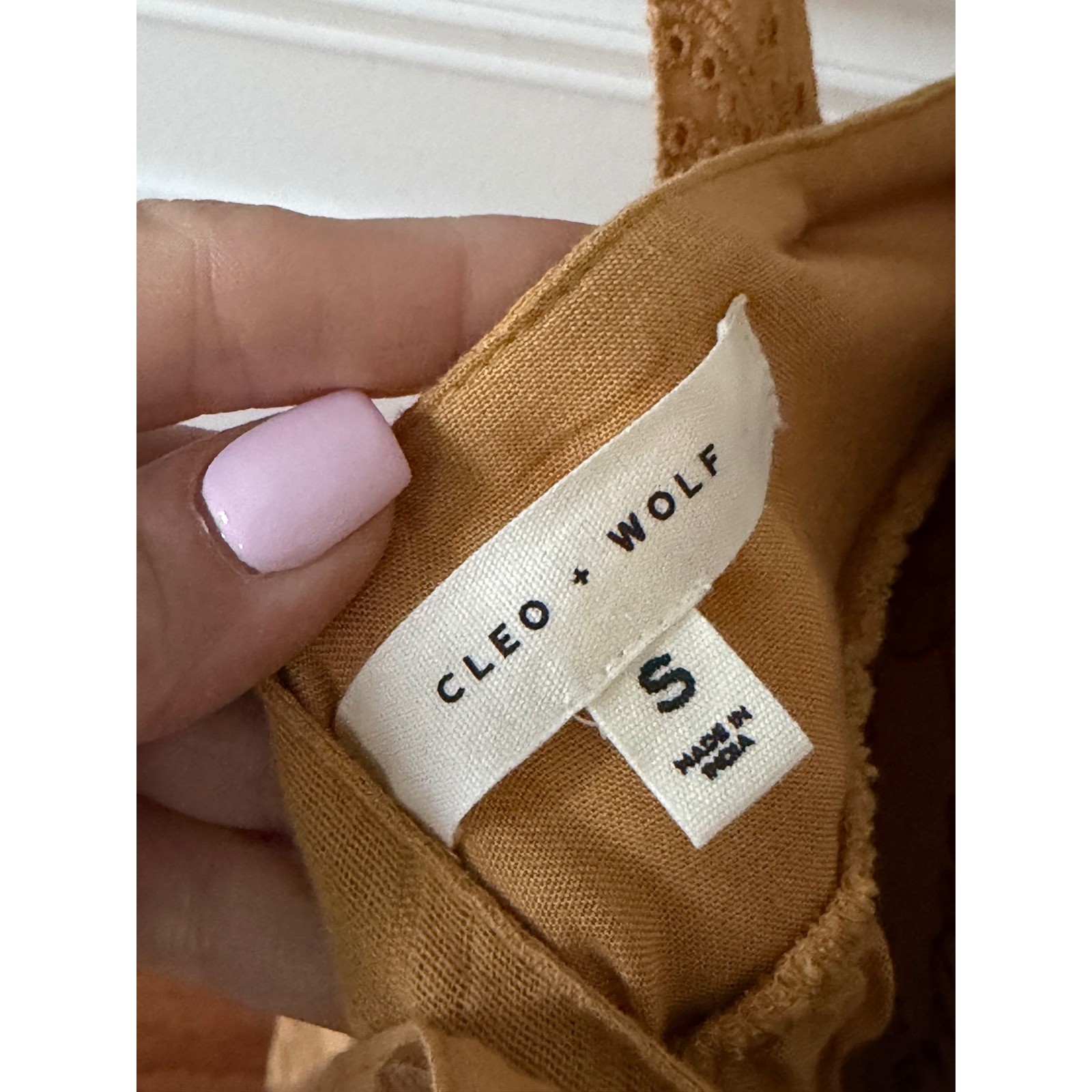 Cleo + Wolf Gold Textured Eyelet Bib Maxi Dress Boho Western Small