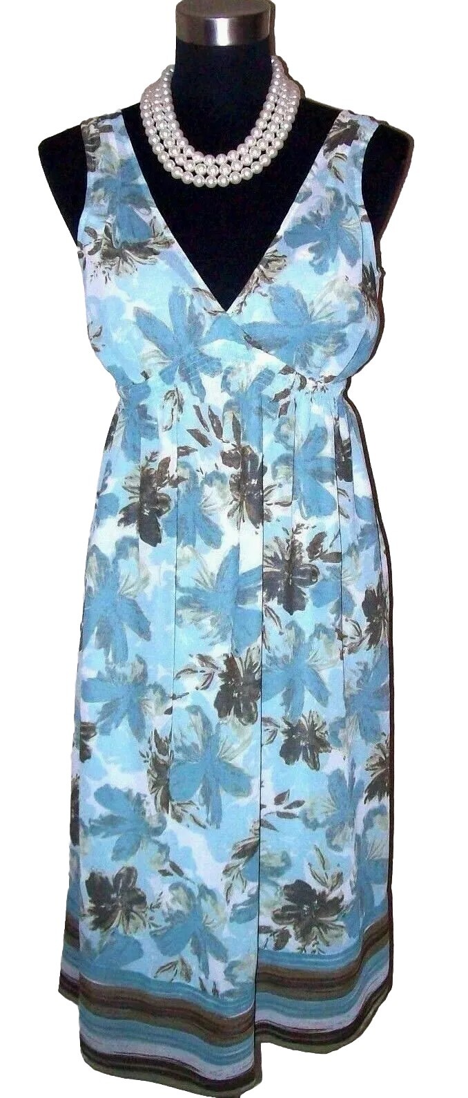 Tapemeasure Dress Sz 6 Blue Brown White V Neck Summer Women’s Shift S