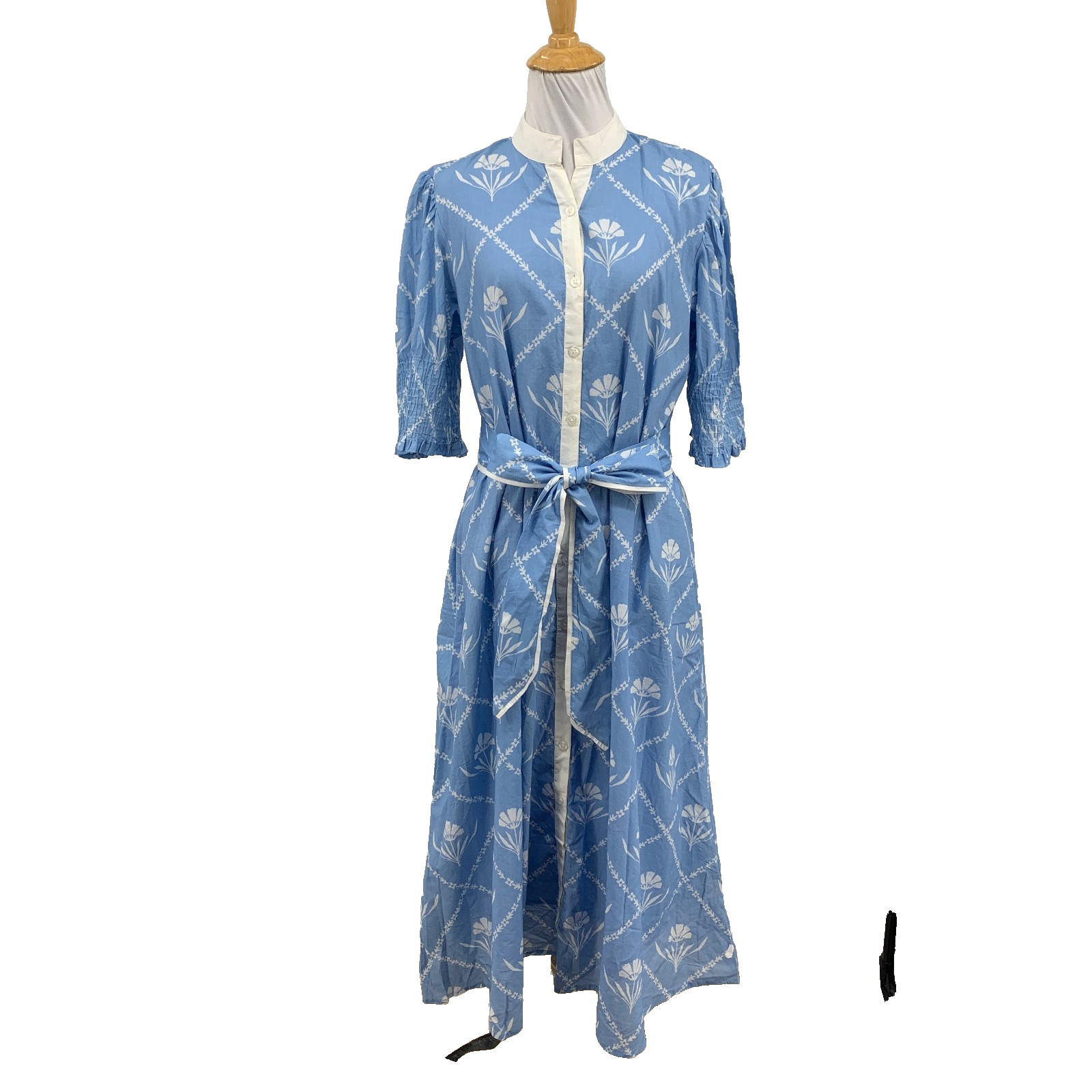 Victoria Dunn Dress Women M Medium Periwinkle Kiawah Bloom Button Up Belted Midi