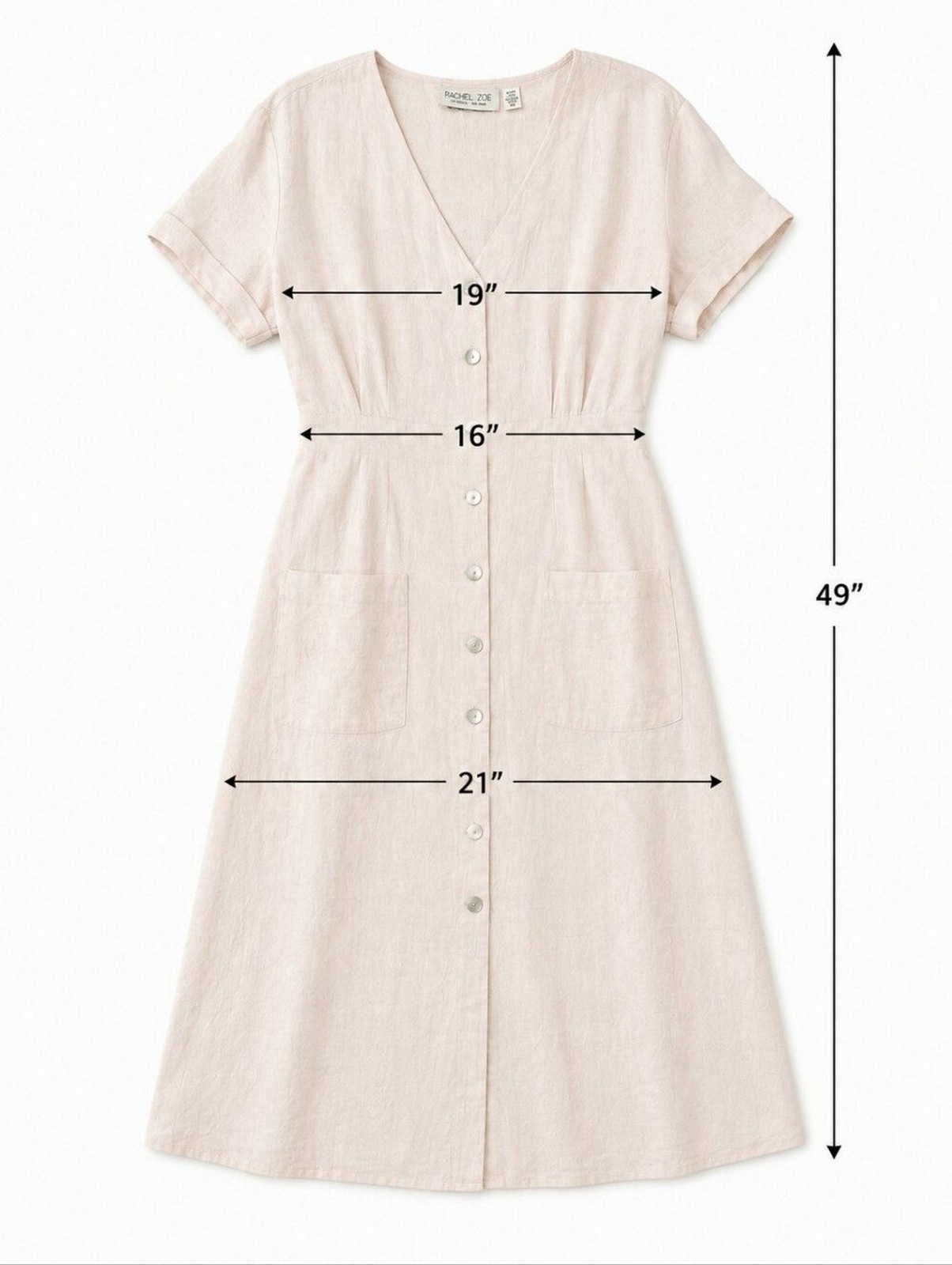 Rachel Zoe Light Coral Beige Linen Button Front Belted Coastal Chic Midi Dress