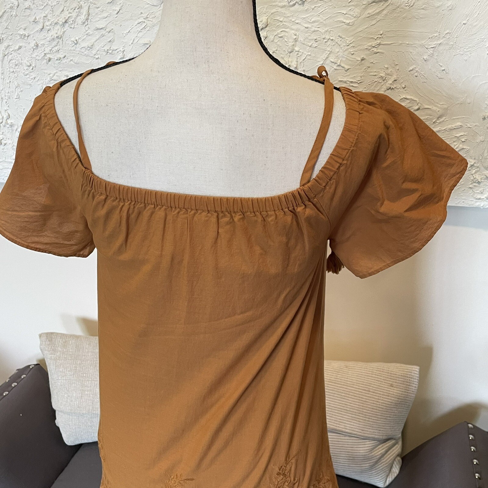 Madewell Eyelet Embriodered Cold Shoulder Dress Burnt Orange Cotton Size XXS