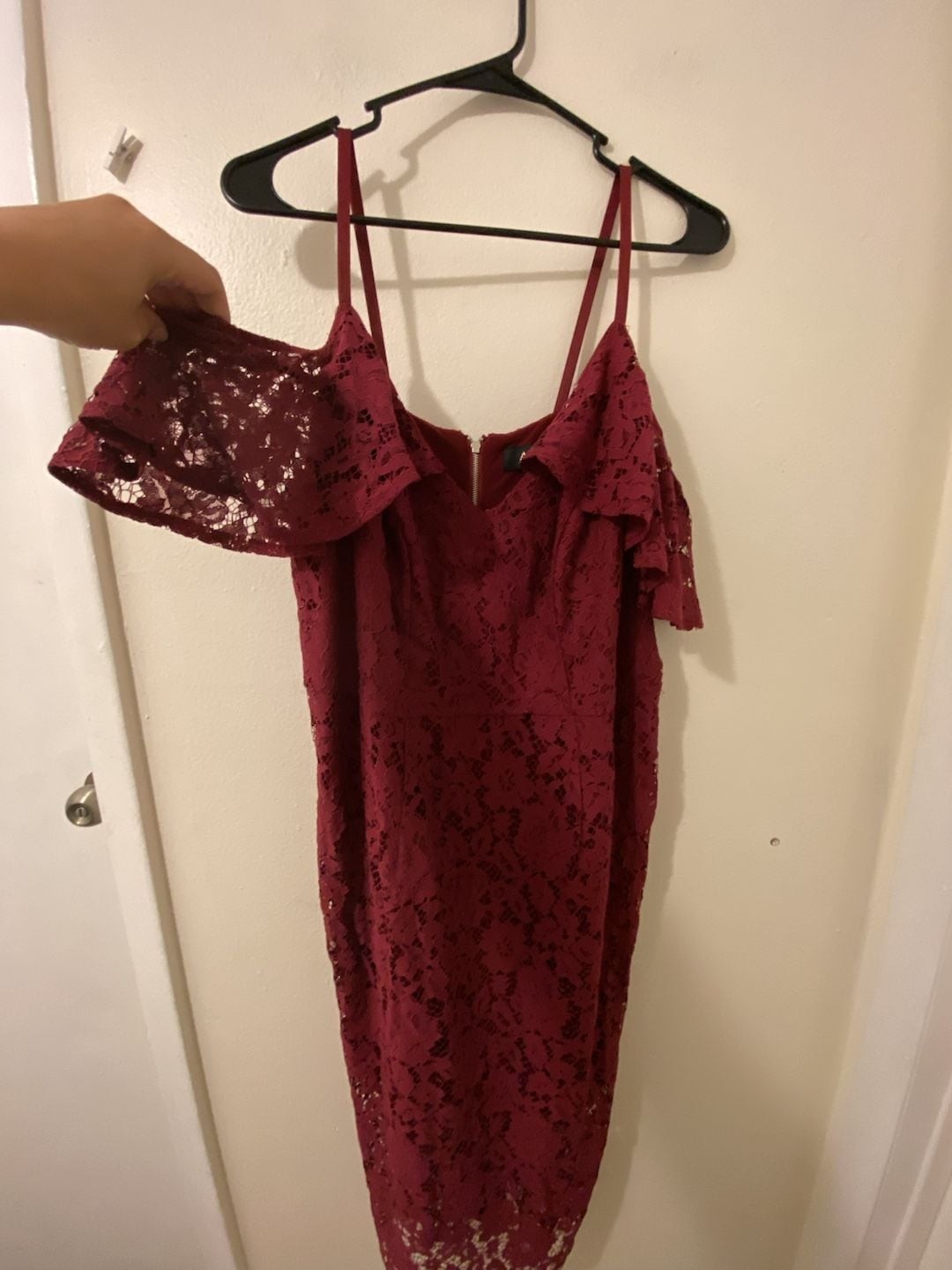 A.B.S. Collection Burgundy Lace Cold-Shoulder Sheath Dress