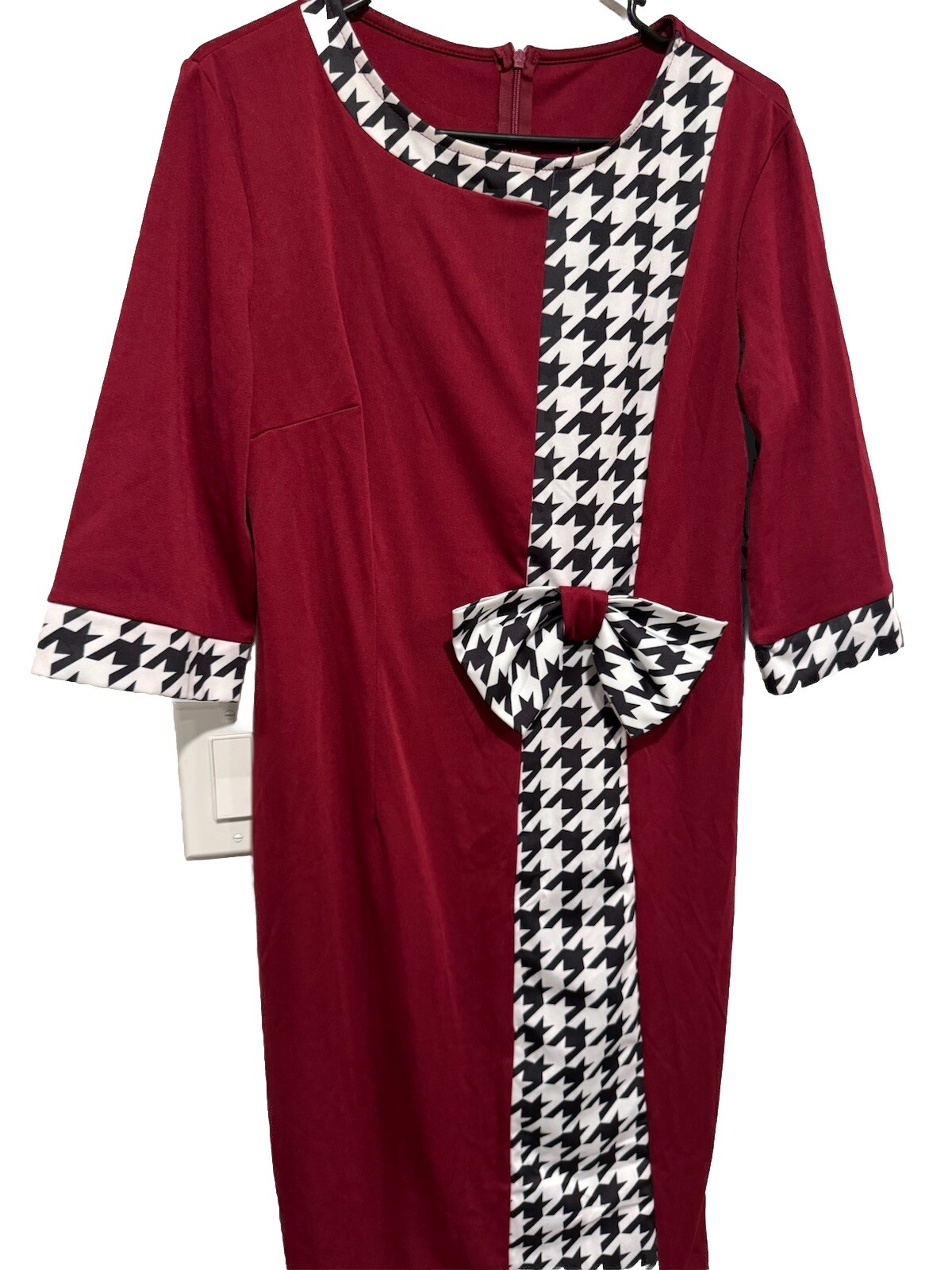 Burgundy Red Houndstooth Dress Roll Tide University Of Alabama Church Size Large