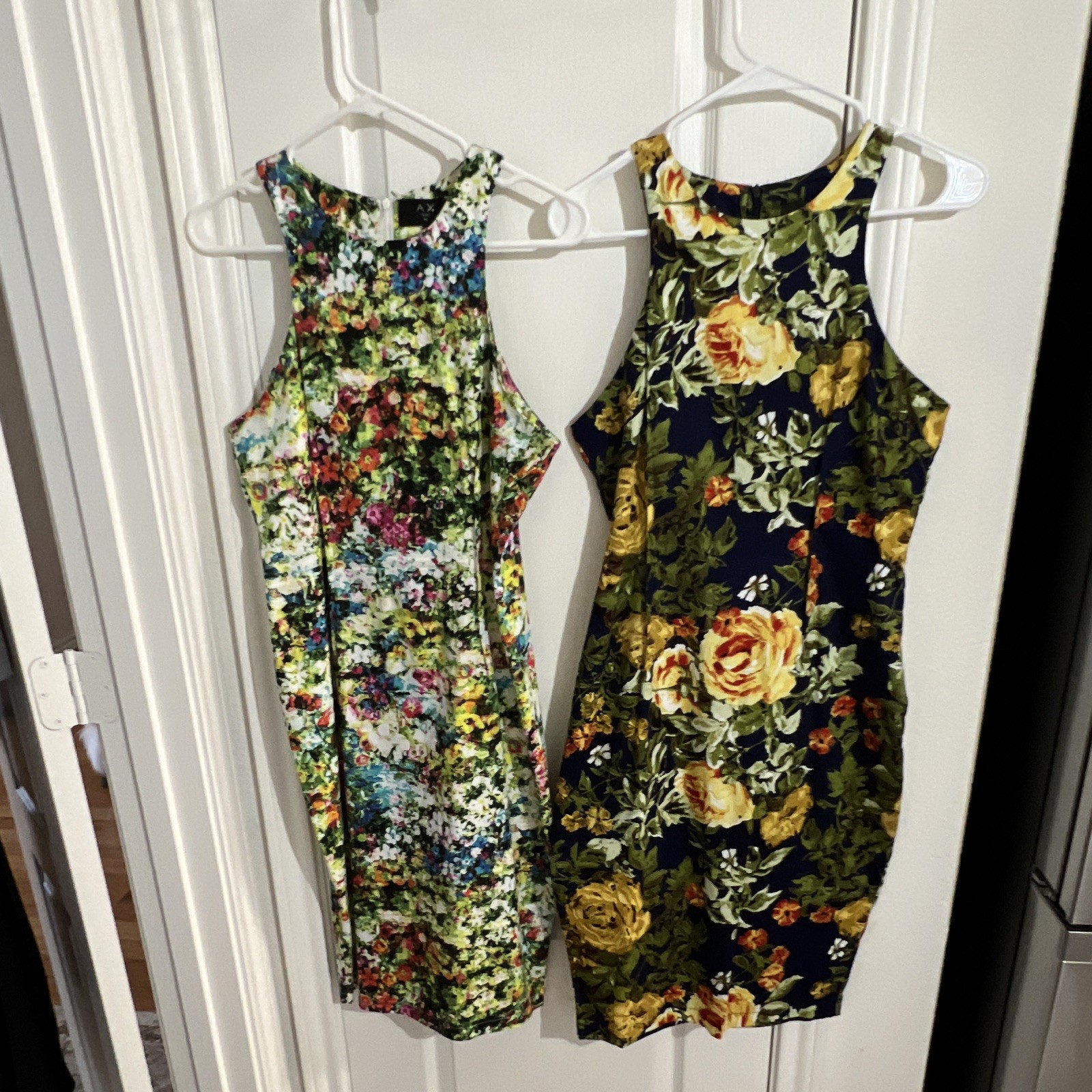 Lot of 2 AX Paris Dresses 14 / US 10 Floral Bodycon Navy Yellow Rose + Multicolo