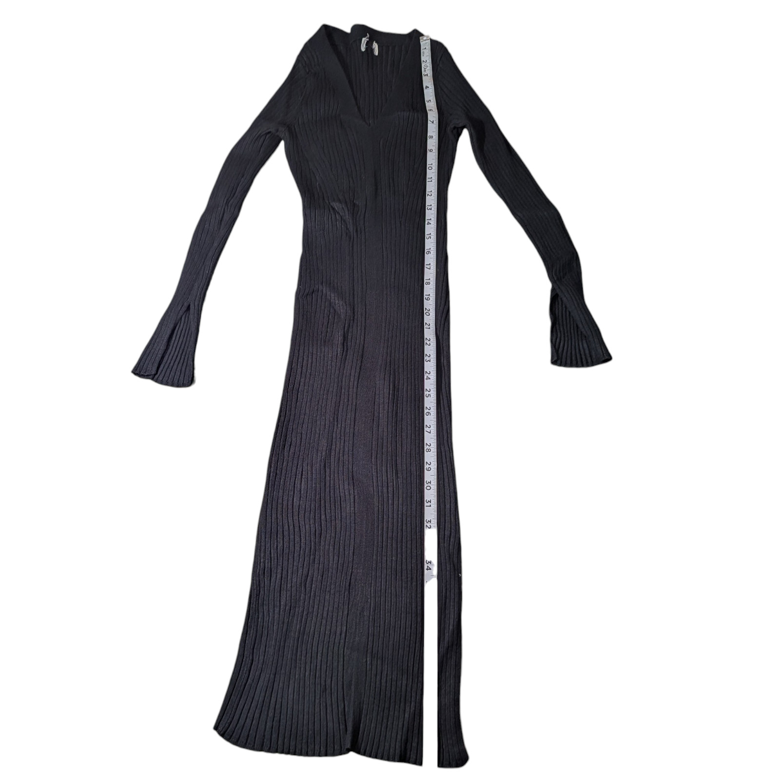 Women’s Long Black Ribbed Dress Long Sleeve – Please See Pics Of Measurements