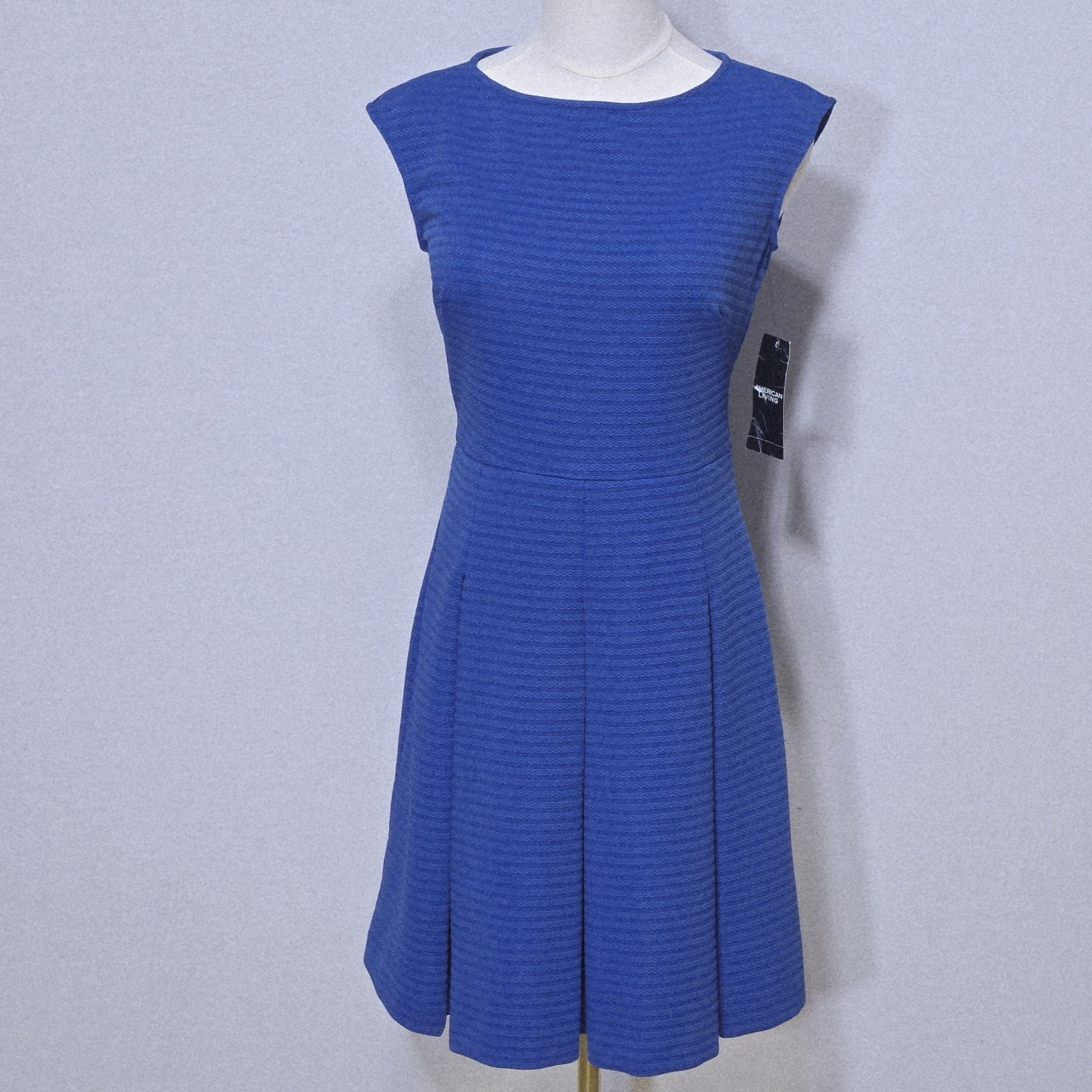 $79 American Living Dress Womens NWT Blue Sleeveless Pleated Size 2 Stretch