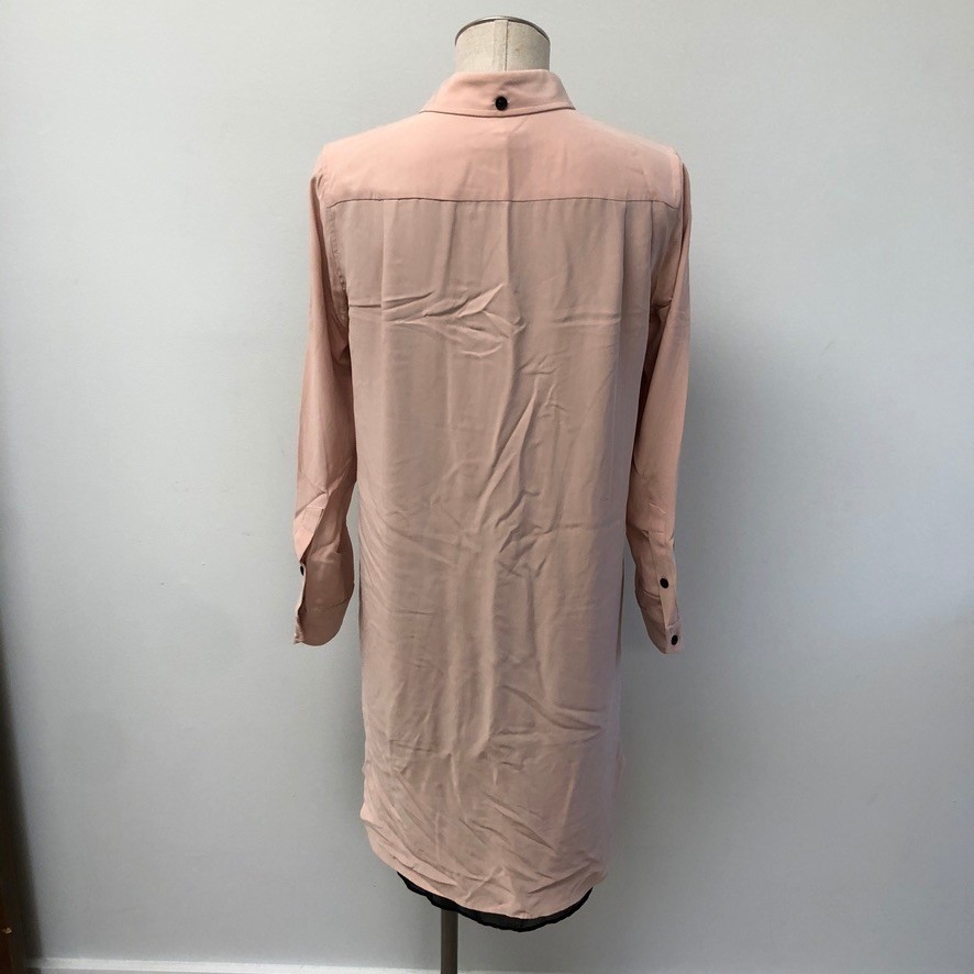 Rag & Bone Shirt Dress Womens 2 Blush Pink Silk Long Sleeve Contrast Hem Mini