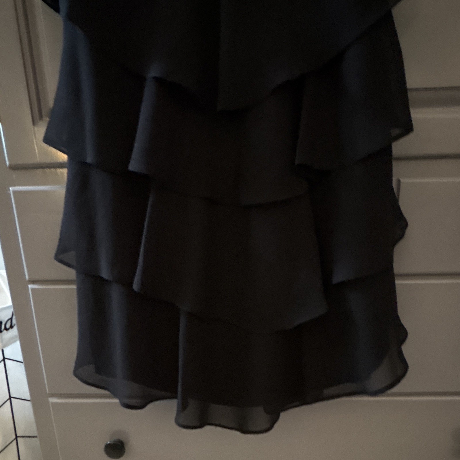 SLNY Women’s Black Chiffon Layered Ruffle Rhinestone A-Line Knee Dress 14