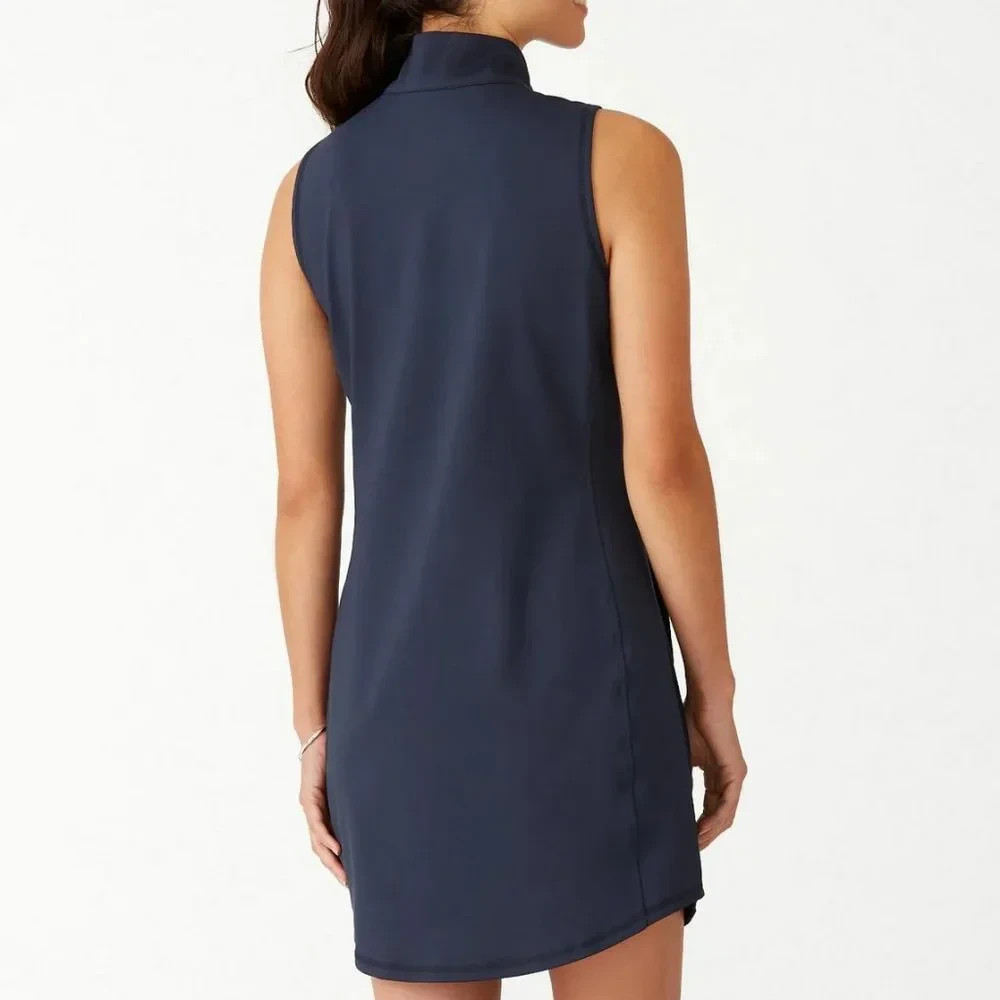 TOMMY BAHAMA Navy Aubrey IslandZone UPF 30+ Sleeveless 1/4 1/2 Zip Dress SMALL