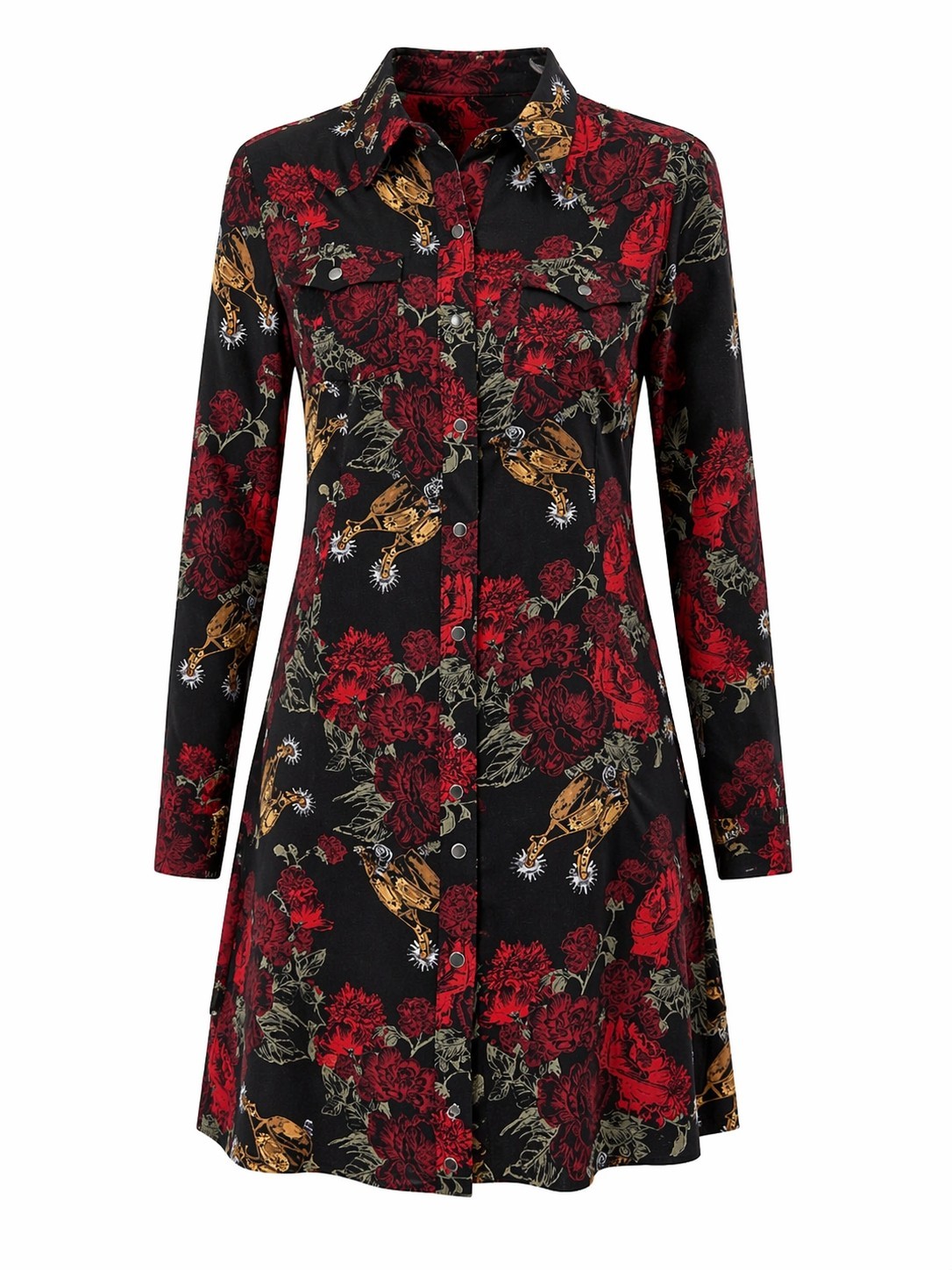 Wrangler Retro Women’s Sz S NWT Floral Western Snap Mini Dress Black Rodeo