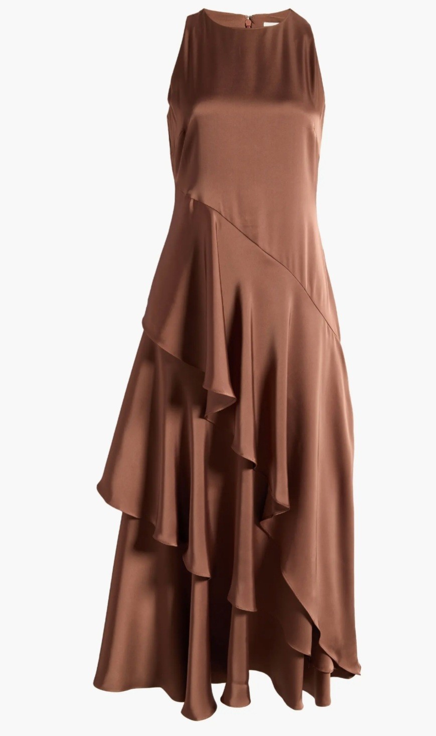 PARKER THE ANGIE BROWN UMBER LAYERED RUFFLE MAXI DRESS