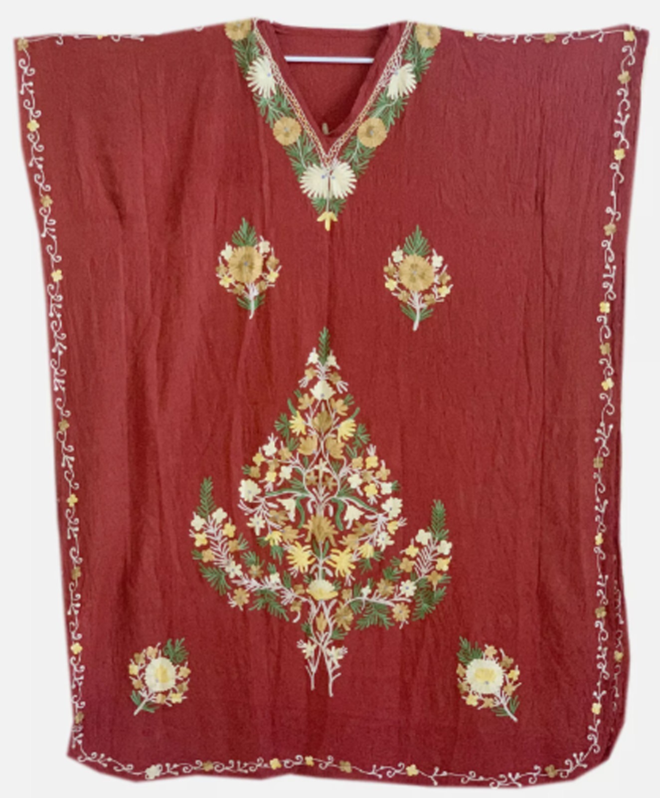 Women’s Kashmiri Brown Synthetic Beach Kaftan Holiday Boho Kimono Caftan L-51″