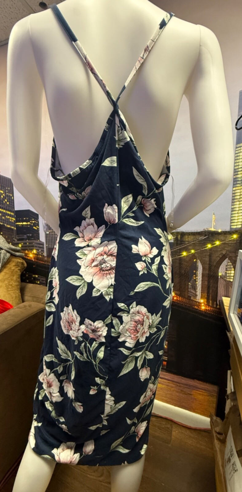 Love Chesley Navy Blue with White & Pink Floral Dress