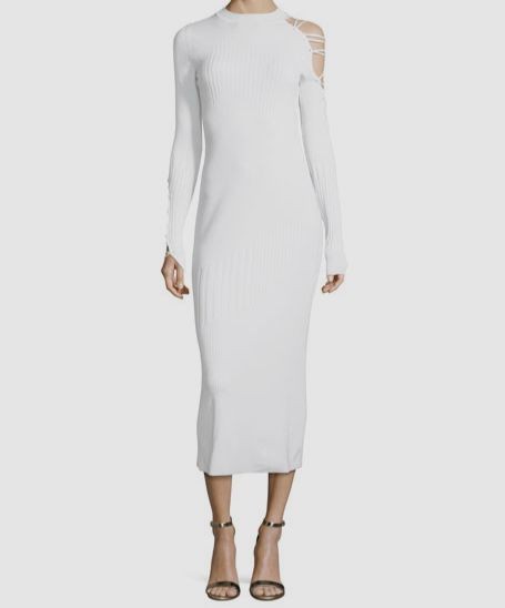 $1095 Cushnie et Ochs Women’s White Ribbed Lace Up Midi Sheath Dress Size Large