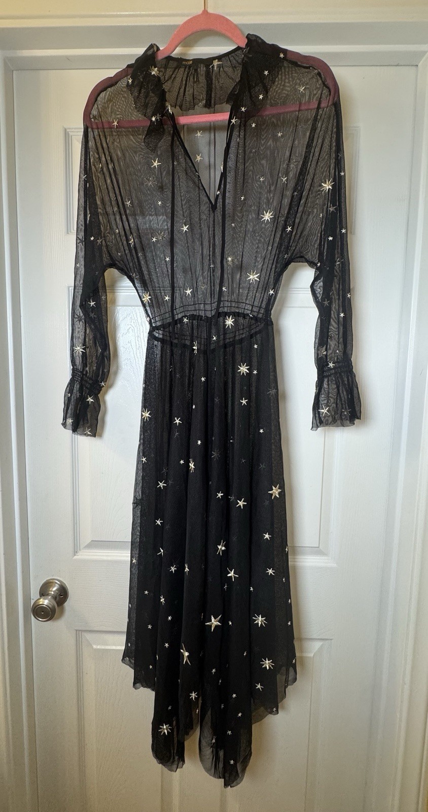 Maje Black and Silver Star Sheer Net Dress Size 1 NWT