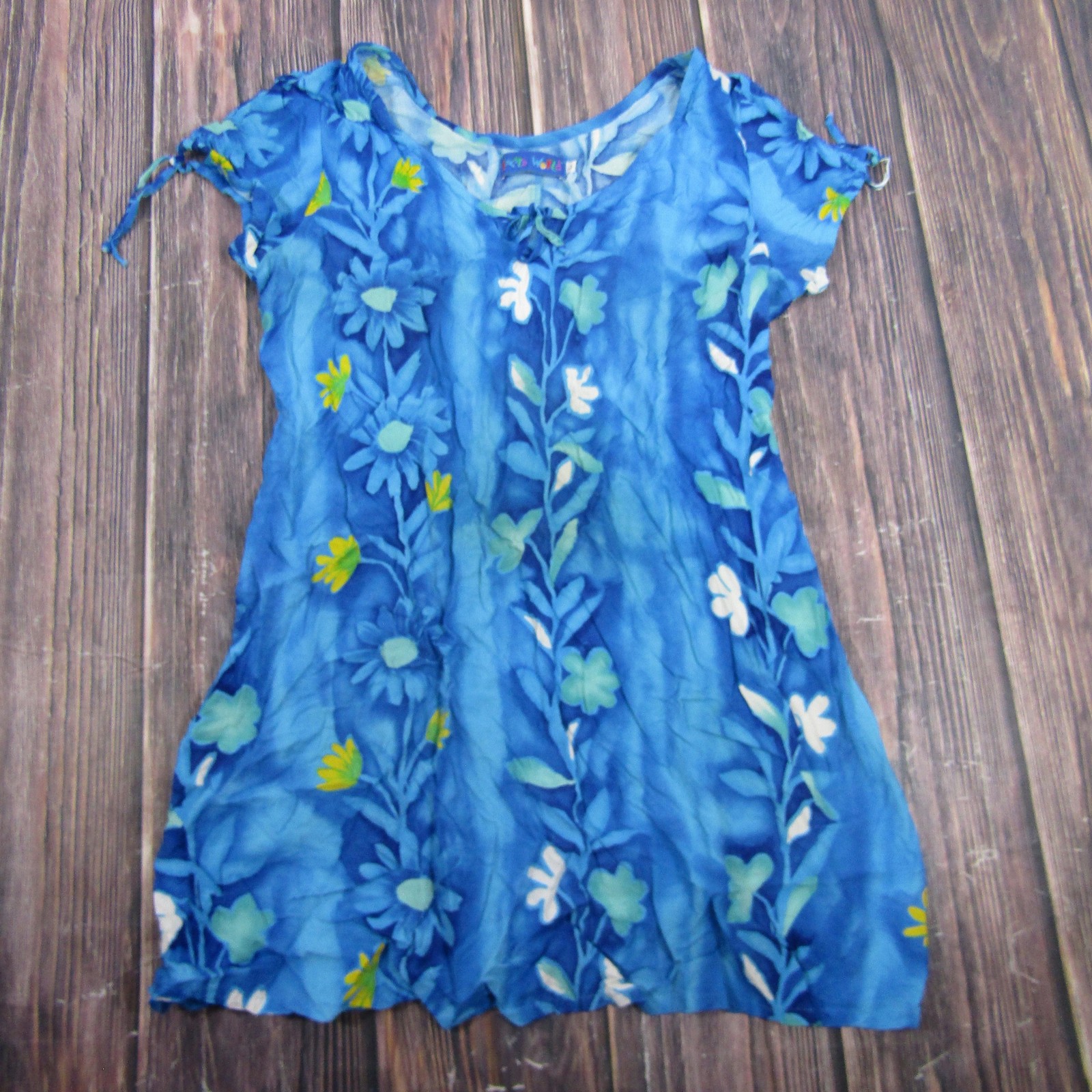 Jams World Dress Womens Large Blue Floral Short Sleeve Sundress Hawaii W384-BLUT