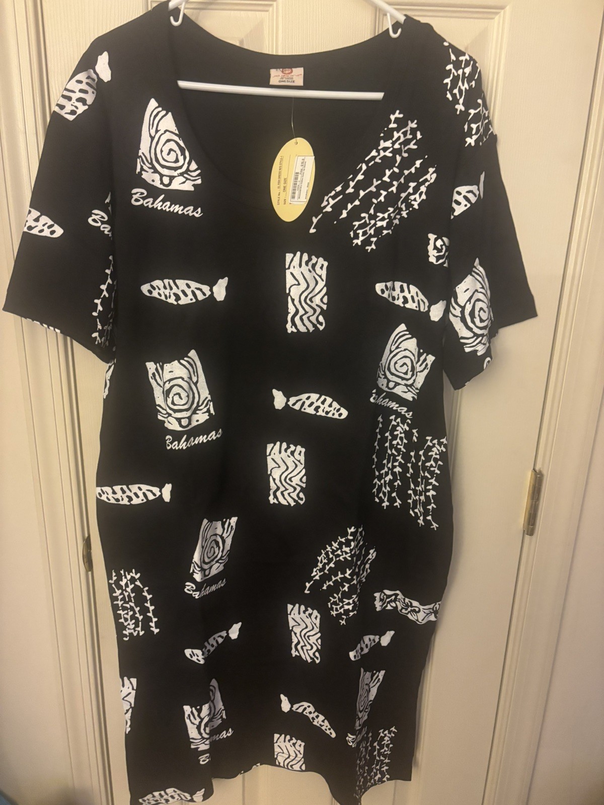 Womens Black White Tropical 100 Percent Cotton One Size Jo Ann’s Bahamas Dress