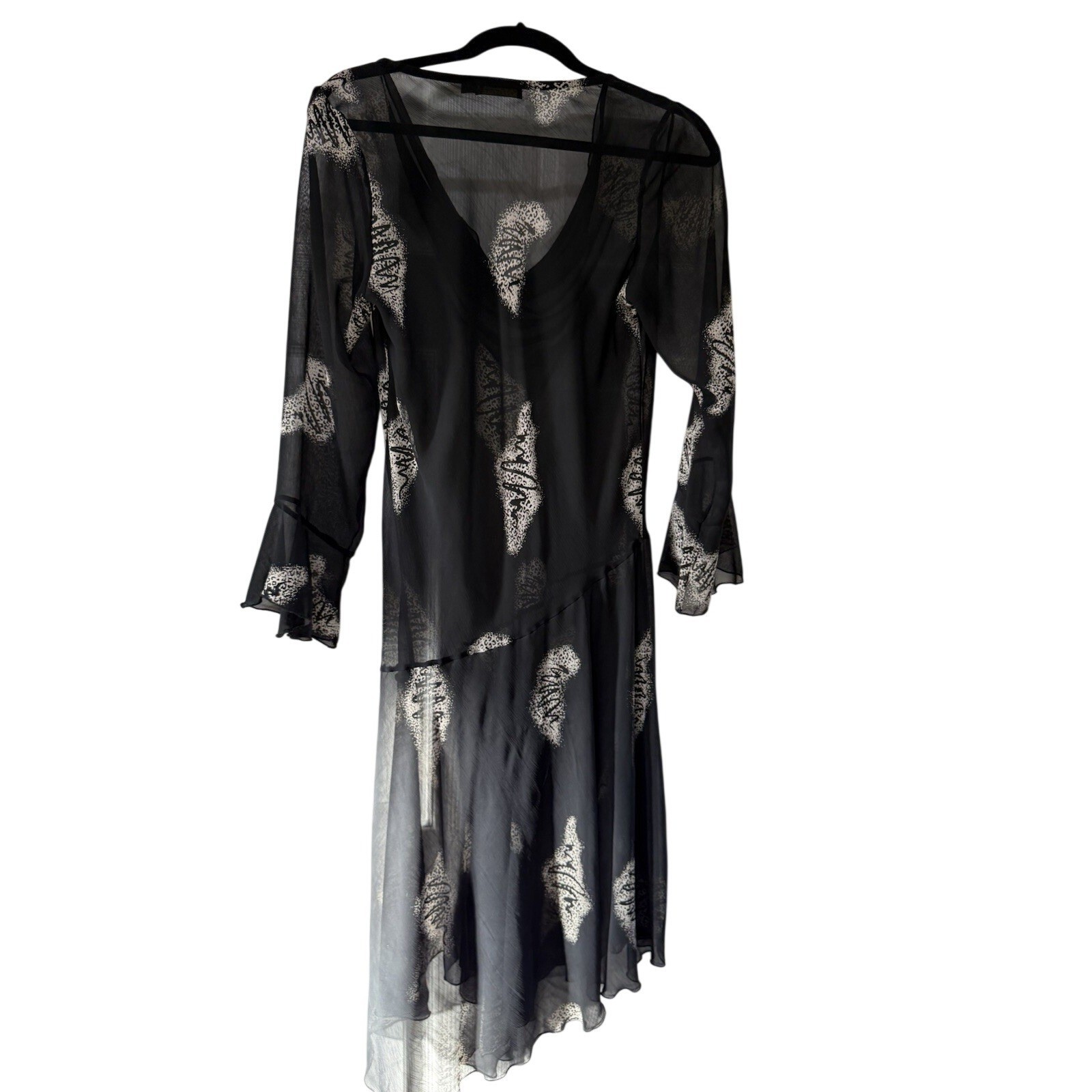 PICADILLY BLACK & WHITE SHEER DRESS LONG ASSYMETRIC CAREER OFFICE
