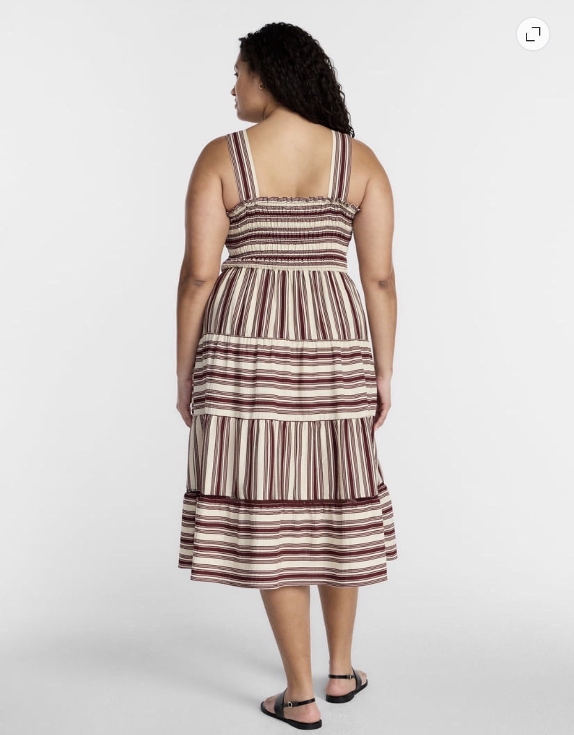 Terra & Sky 4X Plus Striped Square Neck Smocked Tiered Midi Dress Pockets