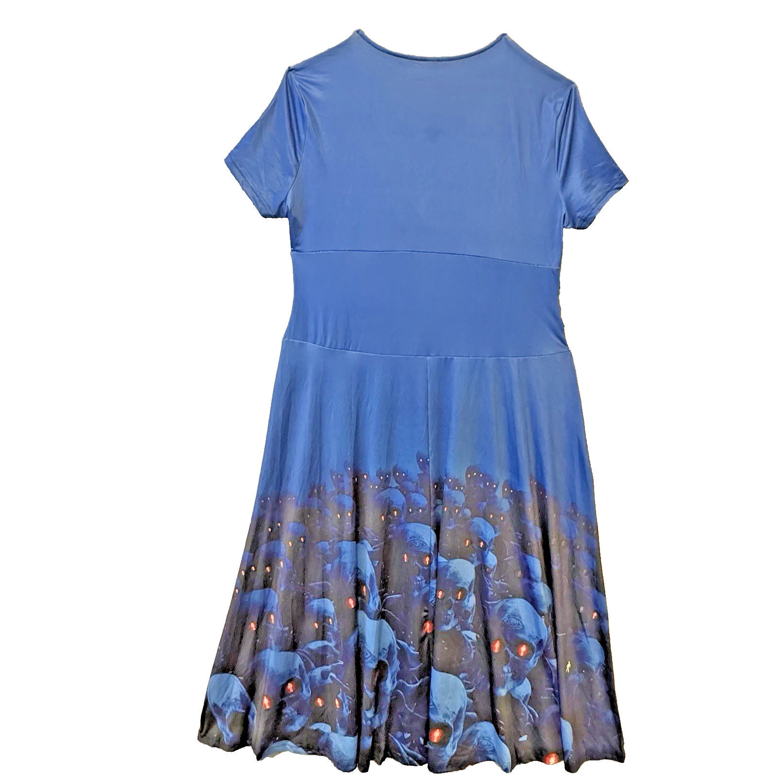 Blue Maxi Skull Print Wrap Front Bodice Dress Short Sleeves Women’s Size XL