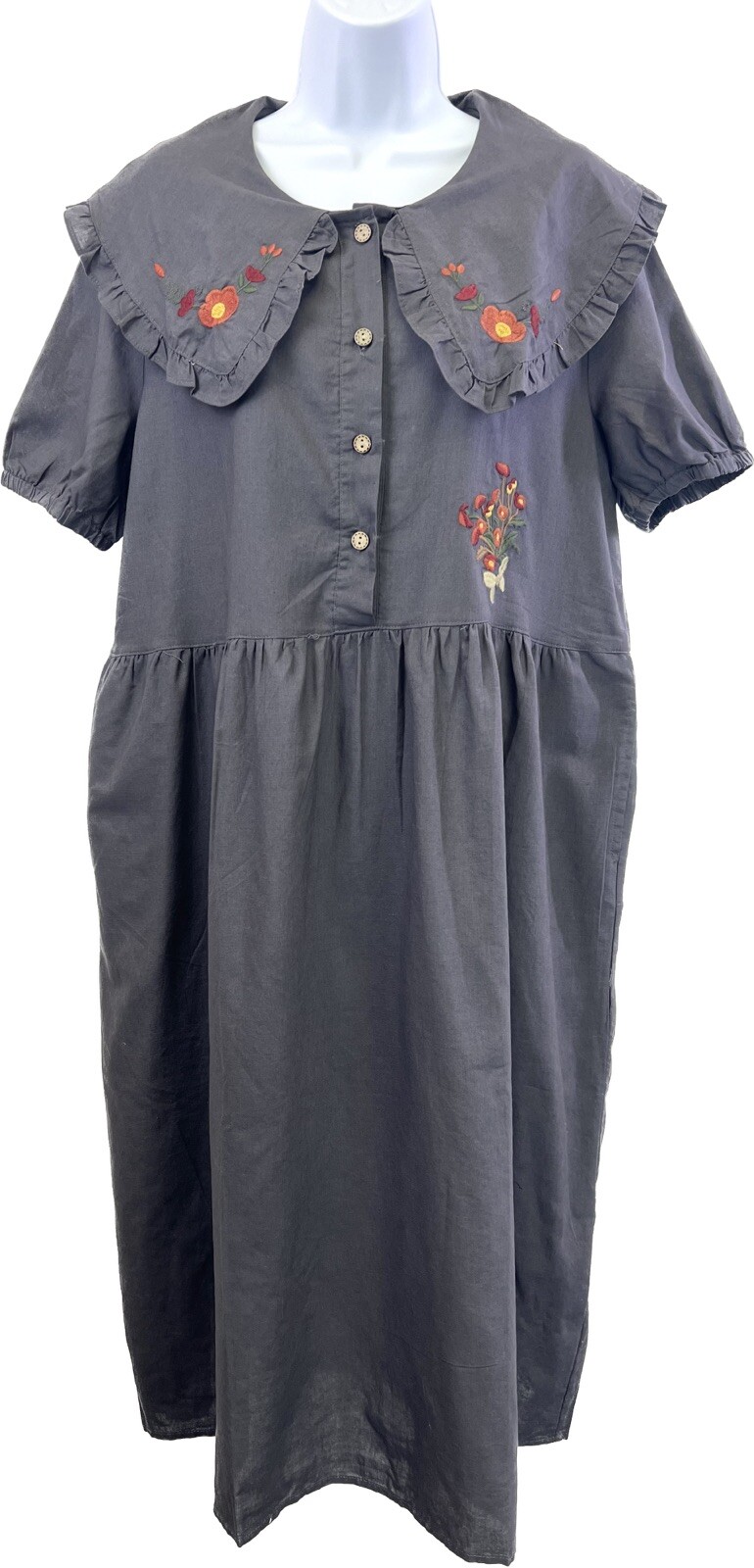 Women’s Mori Lolita Girl Ruffle Collar Embroidered Cotton Blend Dress US OS S-L