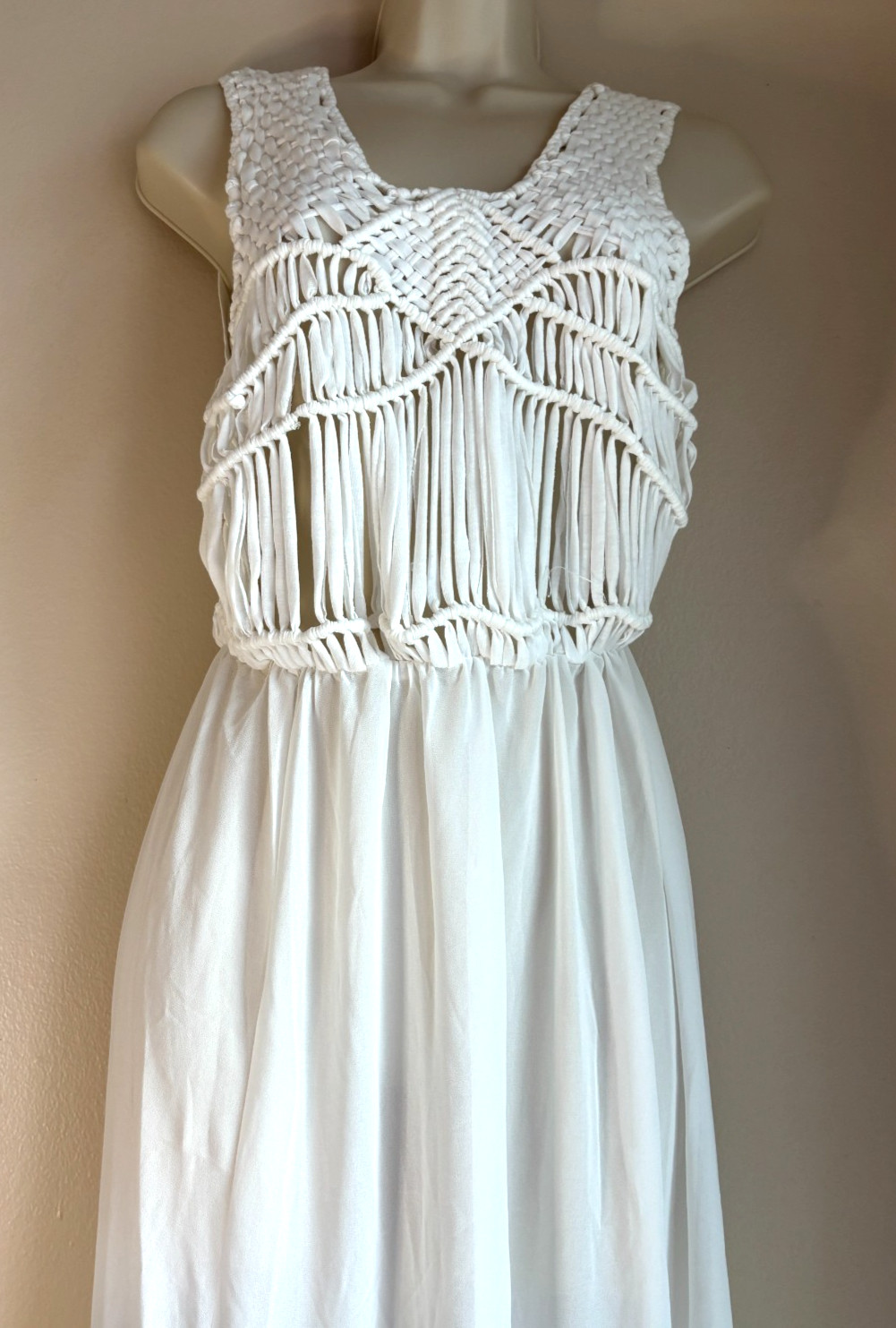 Cupshe Knit Semi Sheer Swim Cover-Up Maxi Dress White Macrame Beach Vacation