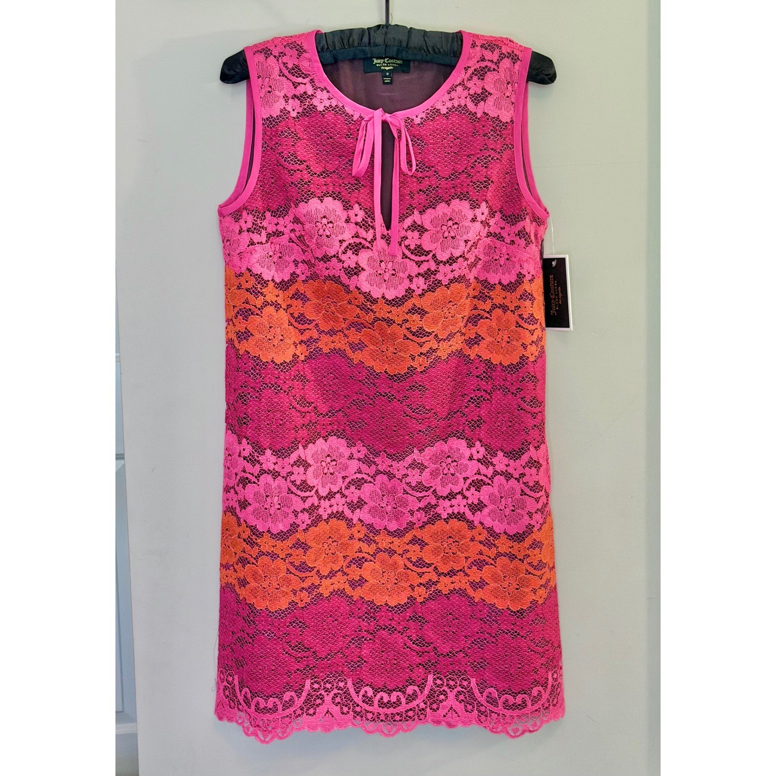 NWT Juicy Couture Black Label Sangria Trio Rio Lace Dress Pink Orange Size 0
