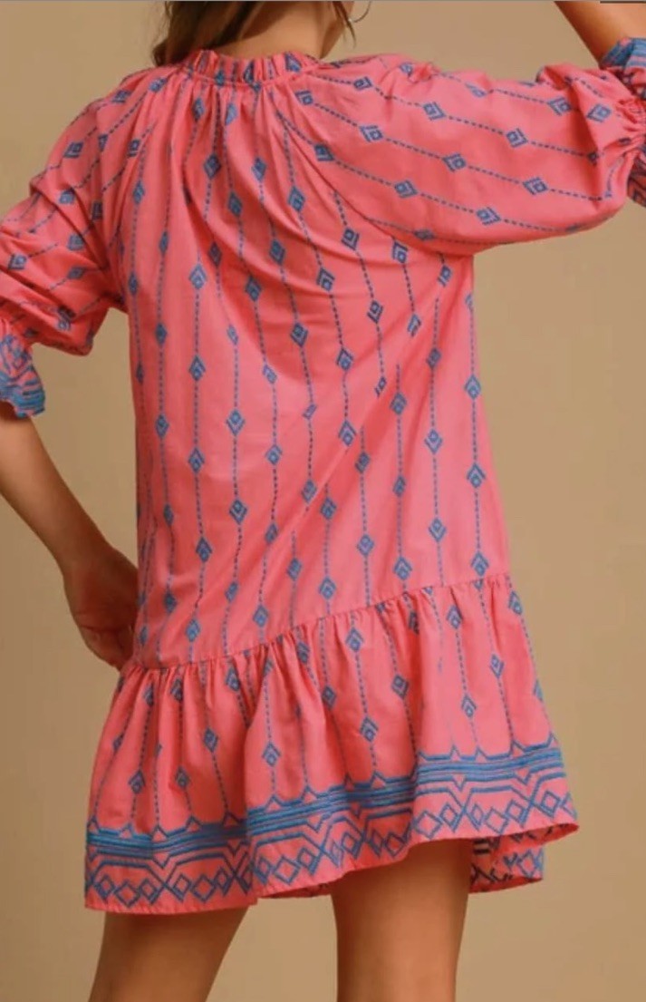Umgee USA Embroidered Split Neck Bohemian Dress | Size Small | New With Tags