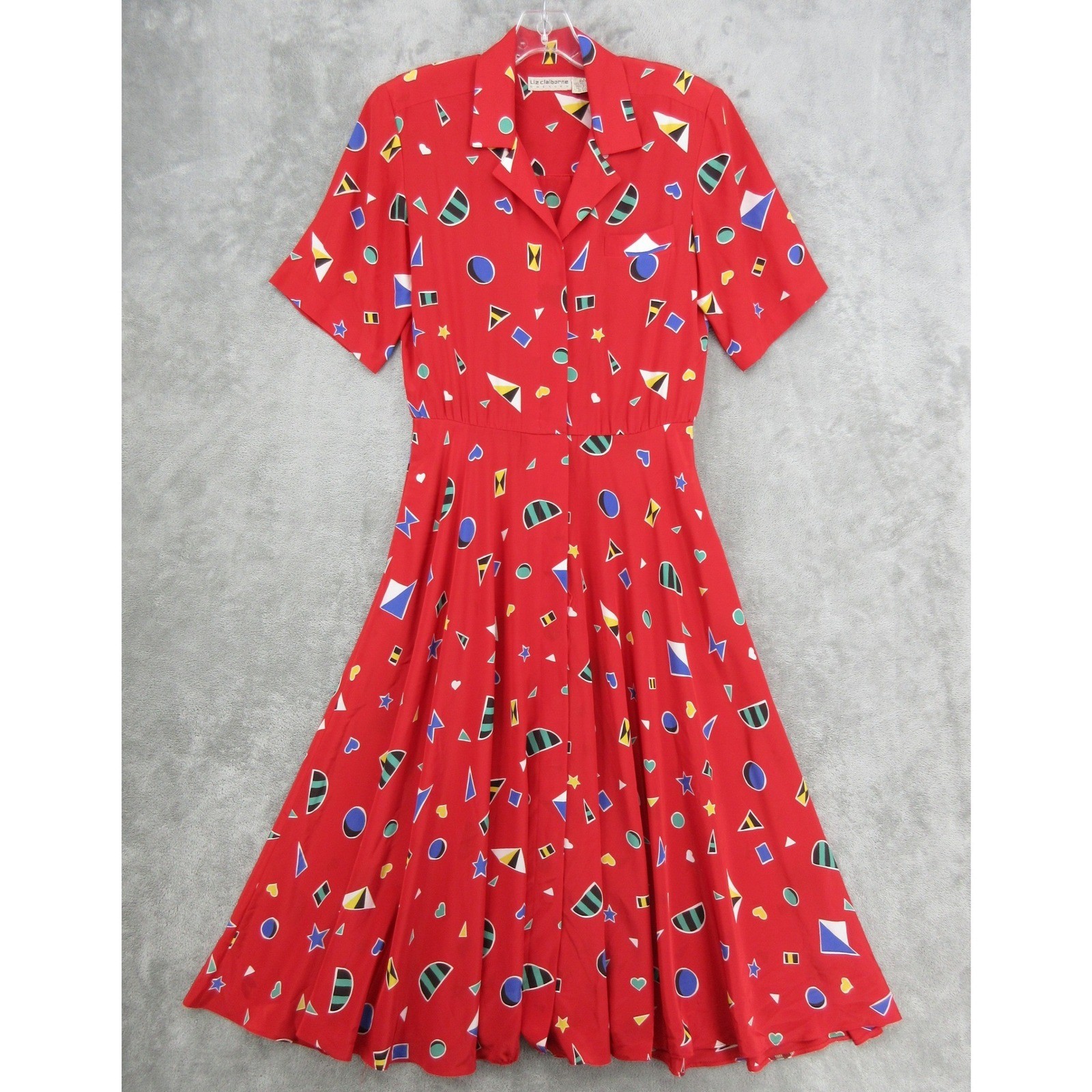 Vintage Liz Claiborne Dress Womens 8 80s Modest Memphis Artsy Art to Wear Red