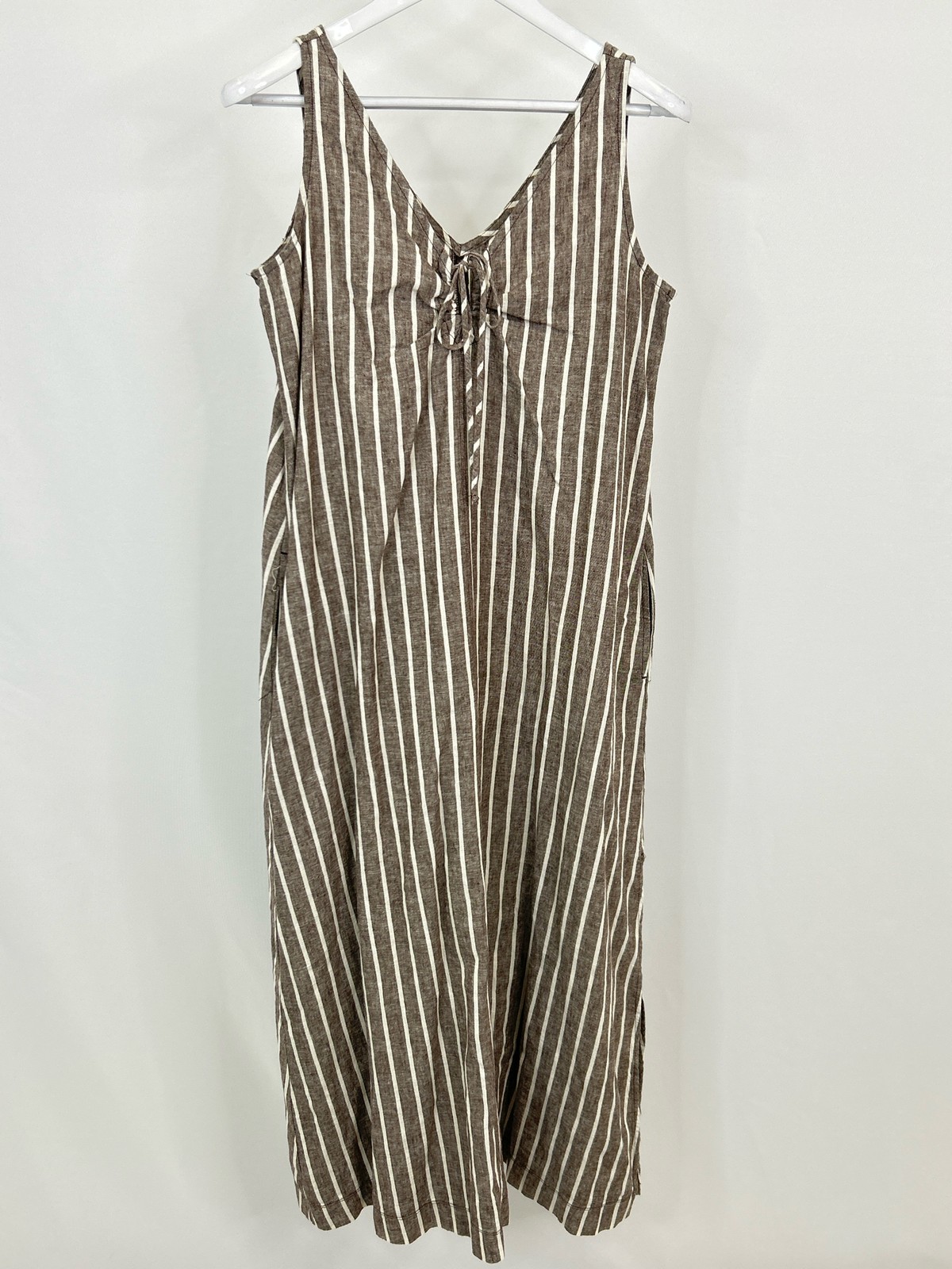 Lou & Grey Linen Cotton Maxi Dress Size S Brown Women Striped Sleeveless Casual