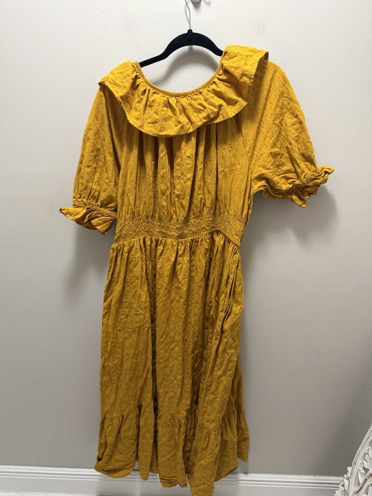 Universal Thread Eyelet Ruffle Midi Dress Mustard Yellow Size XL Cottagecore