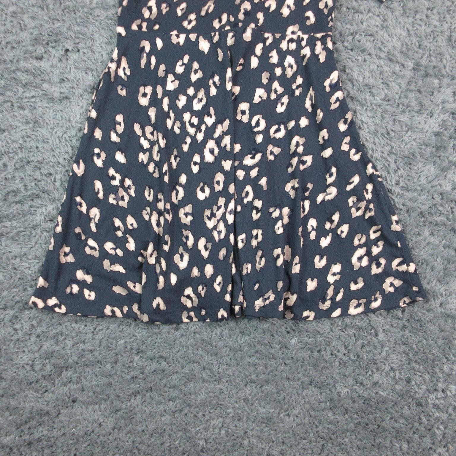 Nine Britton Dress Womens Large Blue Leopard Fit & Flare V Neck Knee Casual NWT