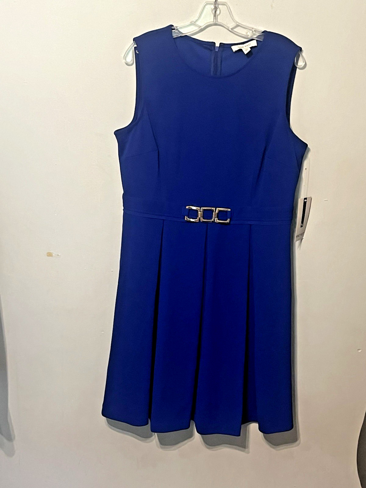 NWT Women’s Nine West Blue Sleeveless Dress W/ Buckle Back Zipper Sz 14