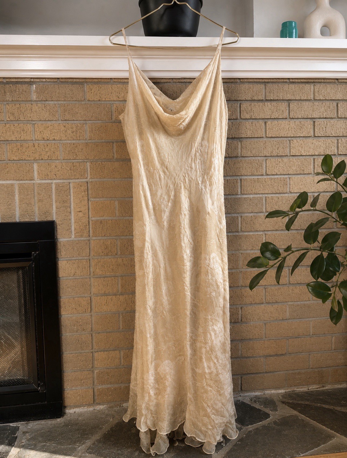 Ice 90s Y2K Silk Cowl Neck Maxi Slip Dress Paisley Print Asymmetrical Hem Sz 20