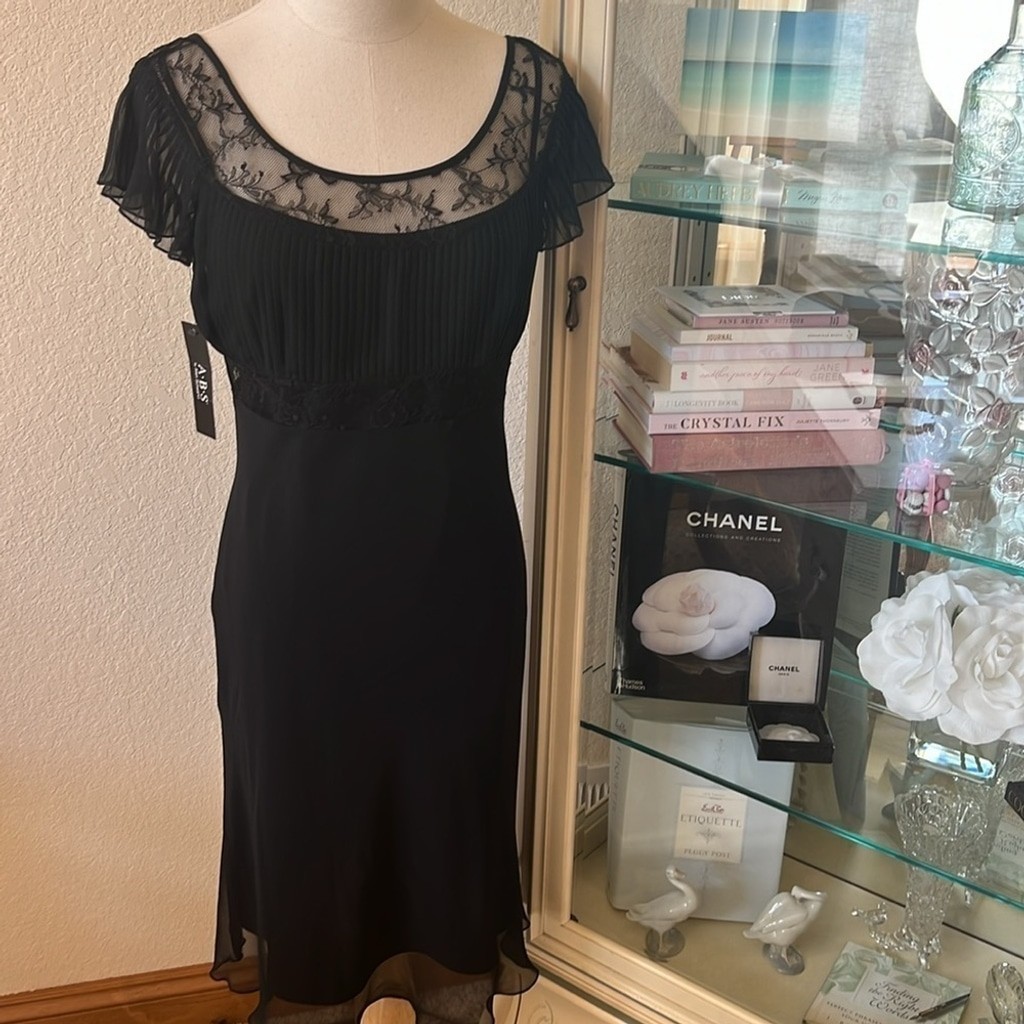 A.B.S. By Allen Schwartz Black Flowy 2 Piece Dress Sz 6