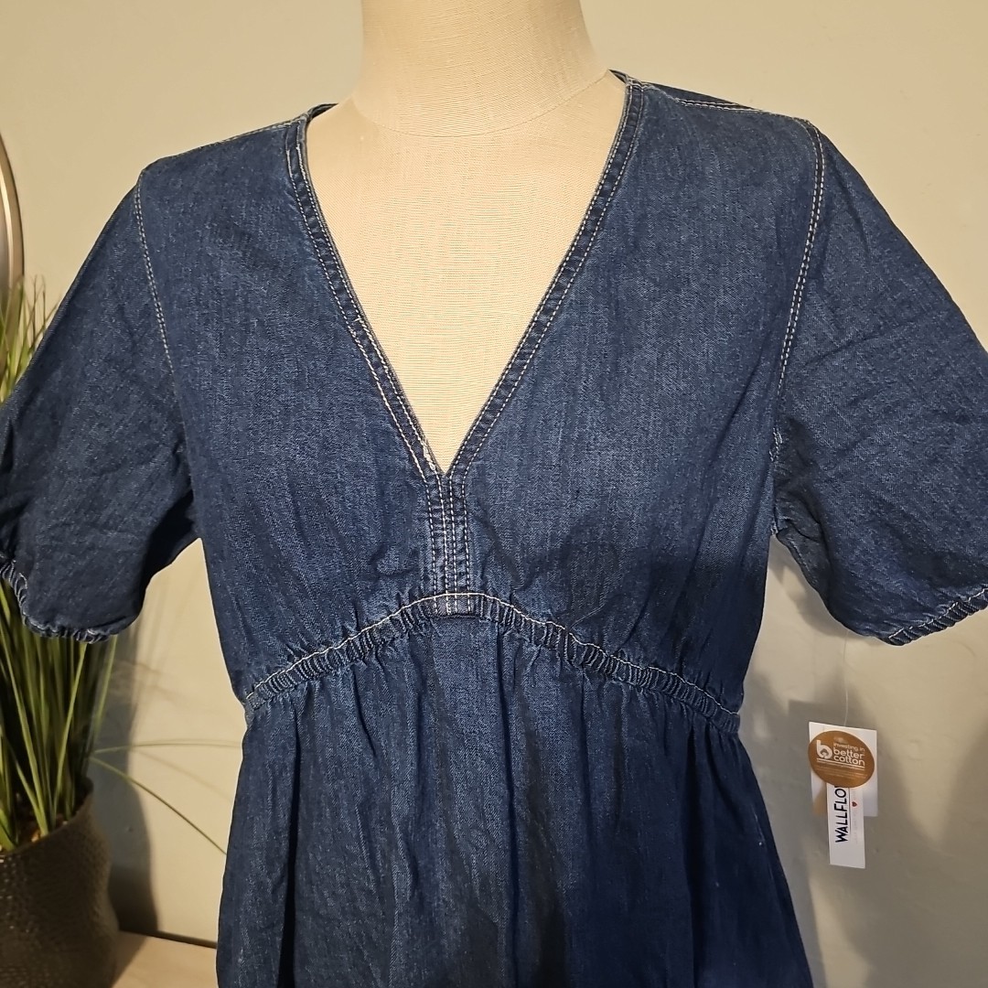 NWT Wallflower LARGE Blue Denim Dress. Elastic Waist, Cuffs. Boho