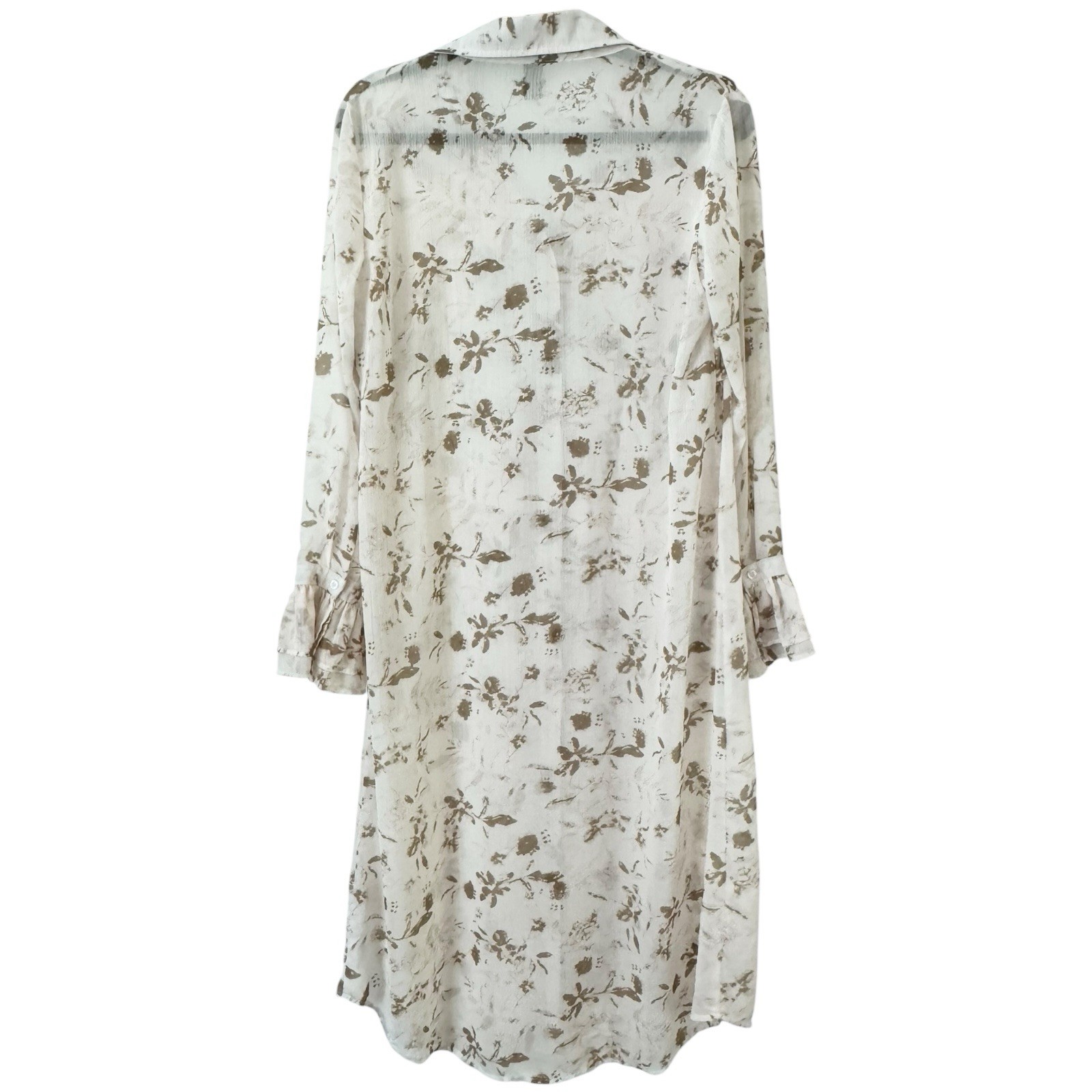 Dazy Sheer Floral Button Front Long Duster Blouse Tie Front Women’s Size Large