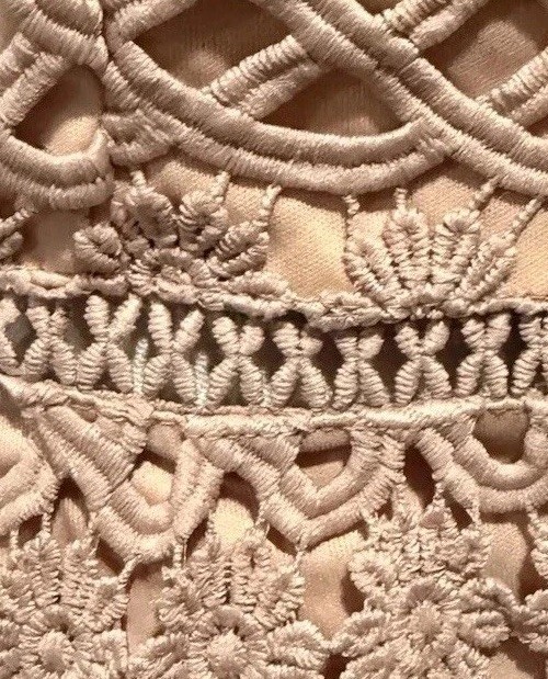 NWT Ever After Women’s Blush Tiered Ruffle Stretch Crochet Fit & Flair Dress L
