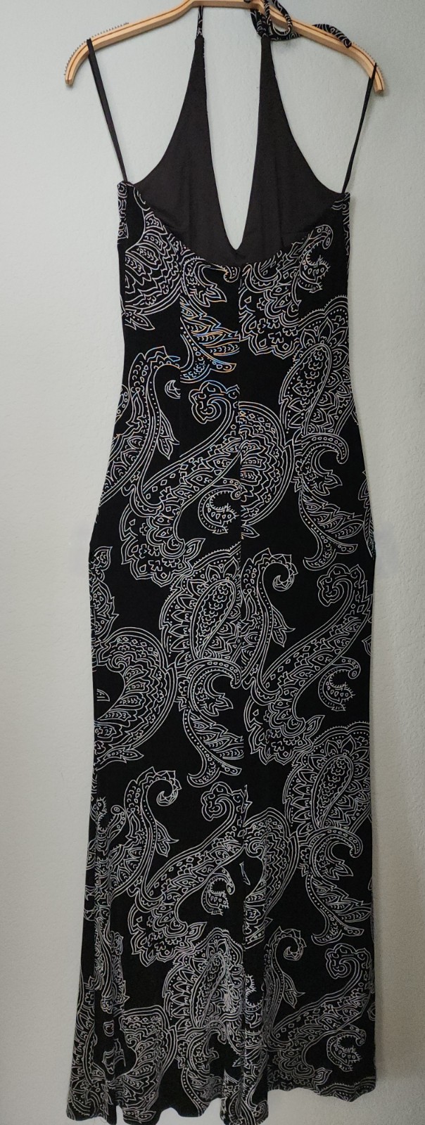 Vintage Jessica McClintock Halter Dress Black Paisley Stretch Gown Size 4 – 10